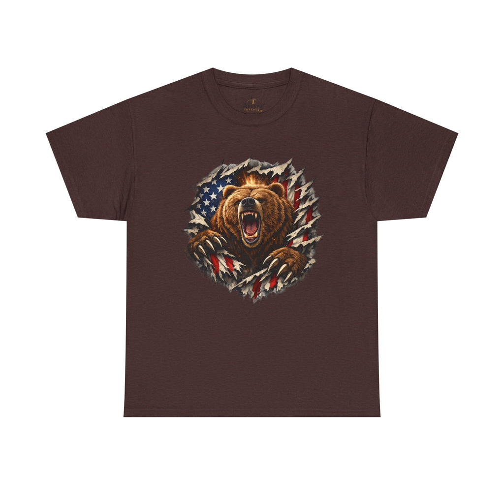 Unisex Heavy Cotton Tee-bear coming out of the American flag