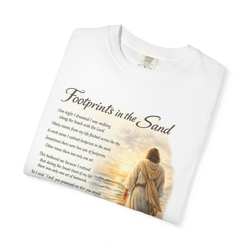 Footprints in the Sand Christian T-Shirt – Inspirational Jesus Poem Tee