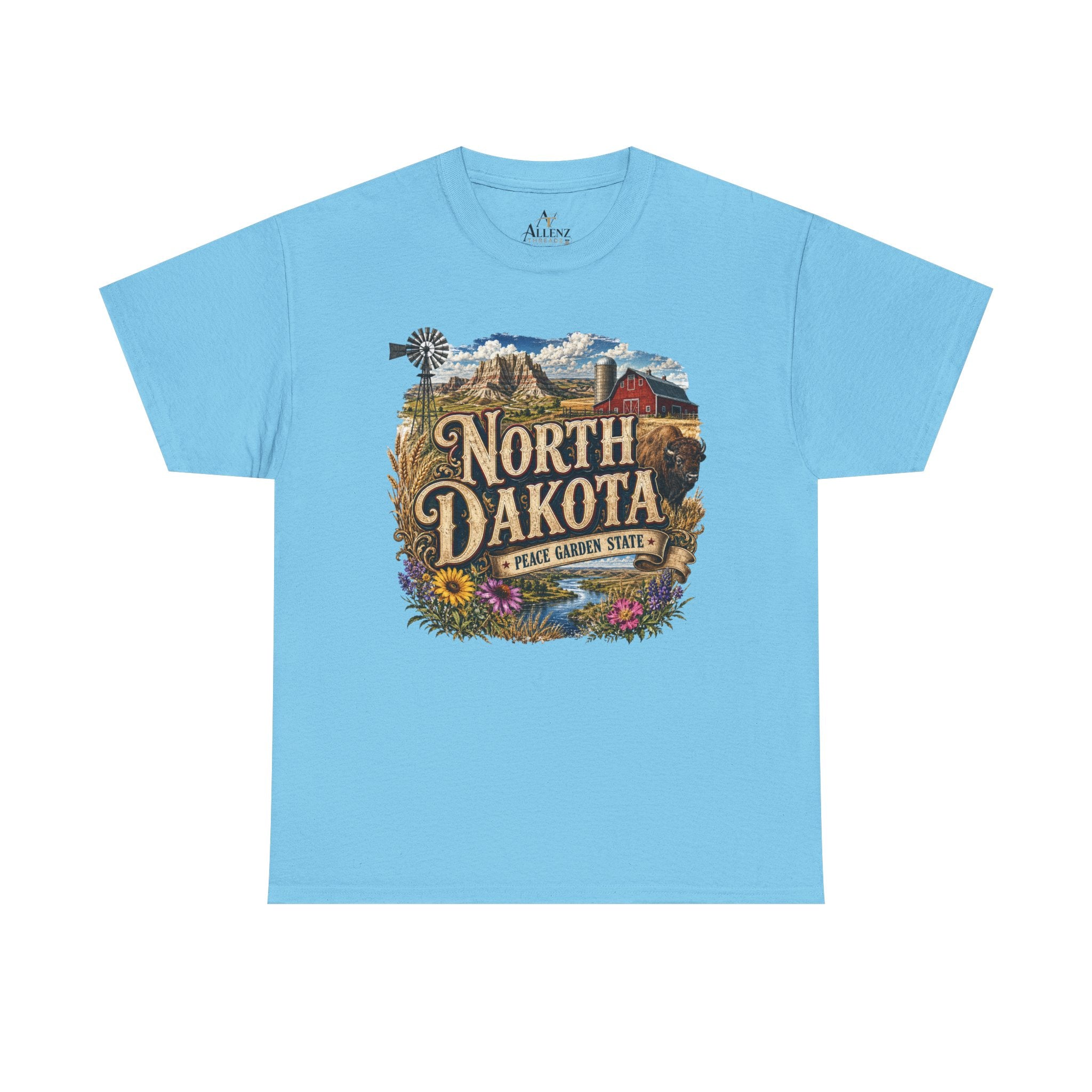 Unisex Heavy Cotton Tee🌾 North Dakota – Wide Open Beauty and Prairie Pride 🦬🌻