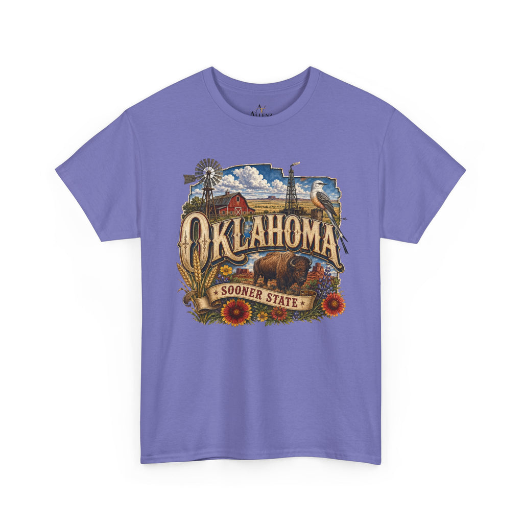 Unisex Heavy Cotton Tee🌾 Oklahoma – Proud Spirit of the Sooner State 🦬🌻