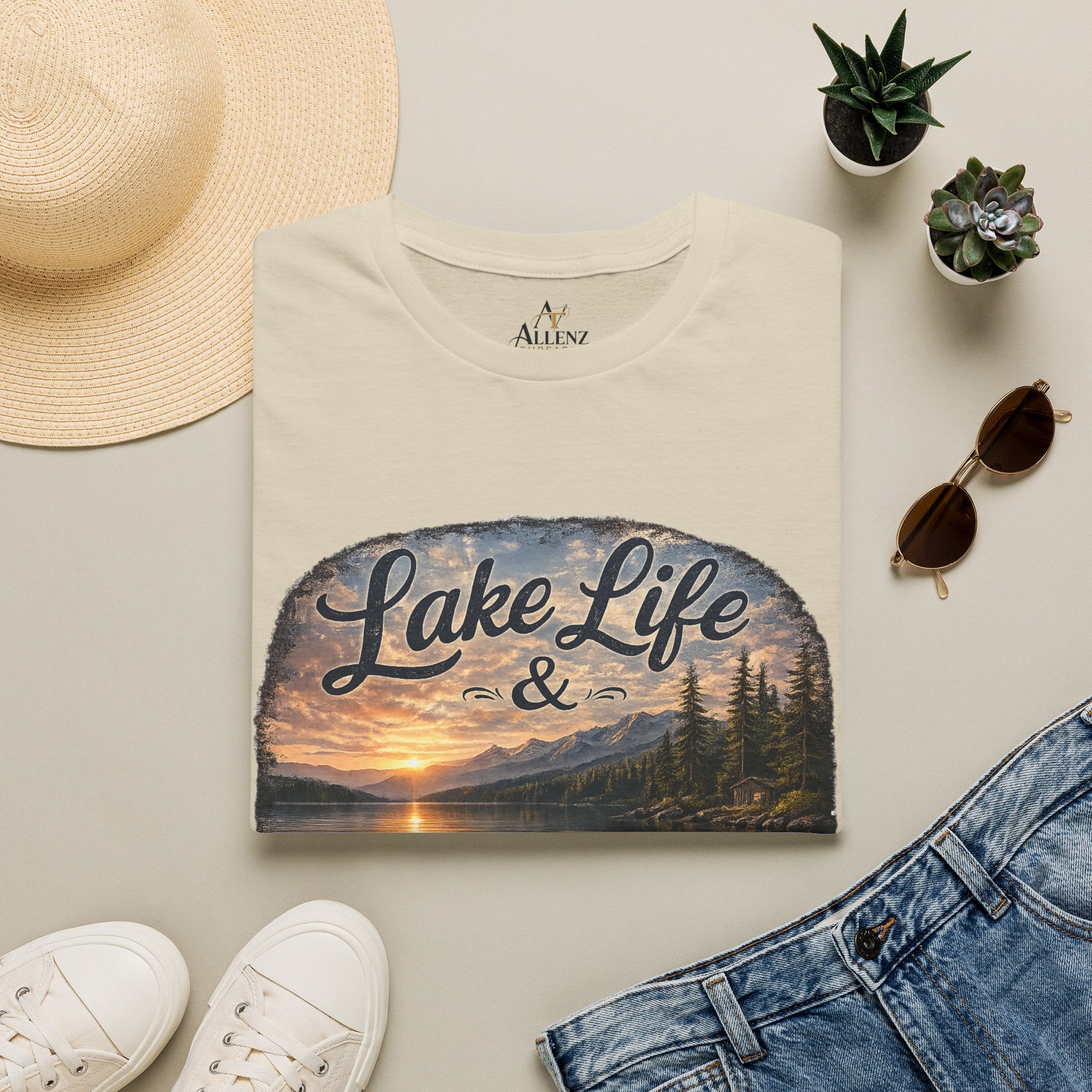 Lake Life T-Shirt — Scenic Sunrise Boat 'Lake Life & Fond Memories'