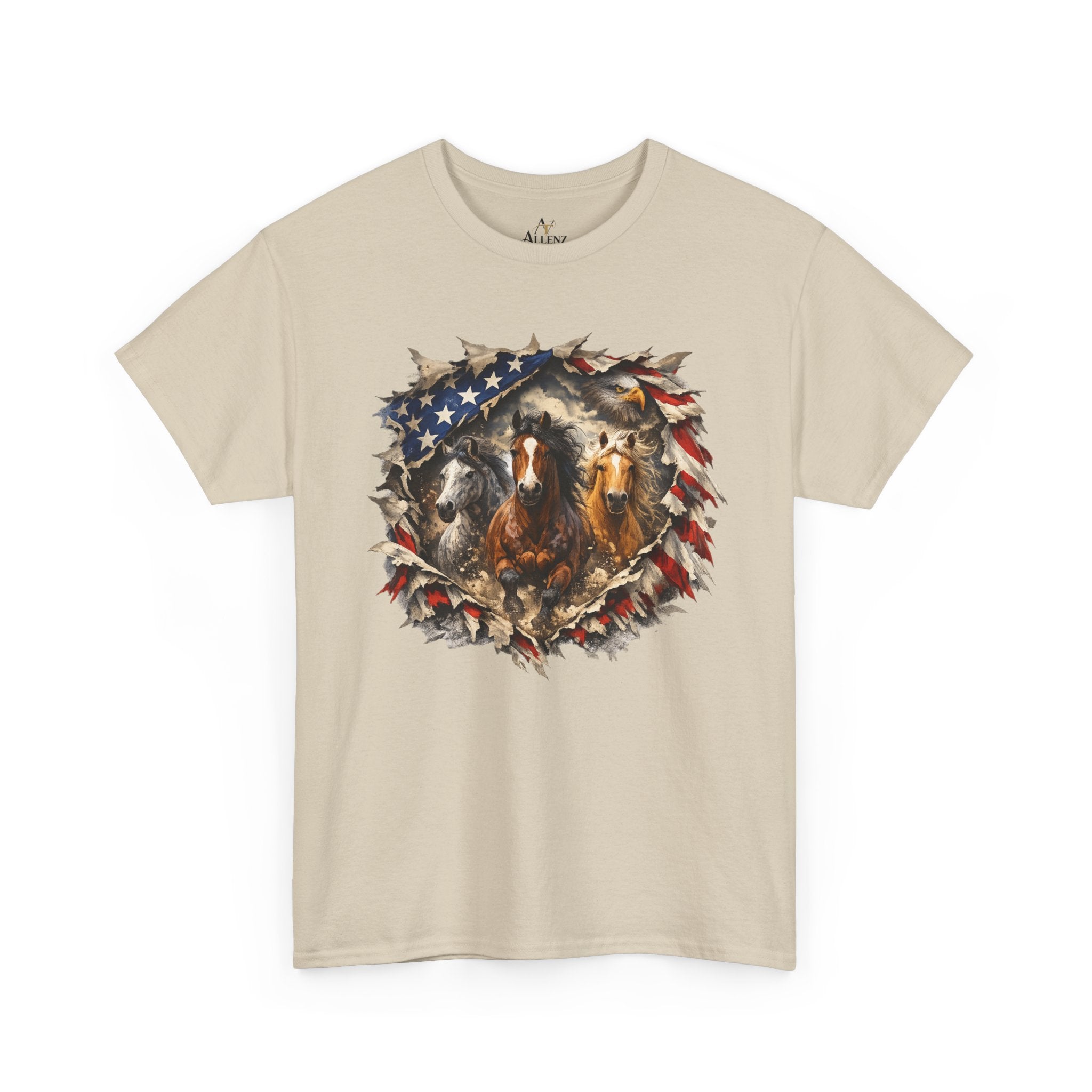 Unisex Heavy Cotton Tee American flag with horses