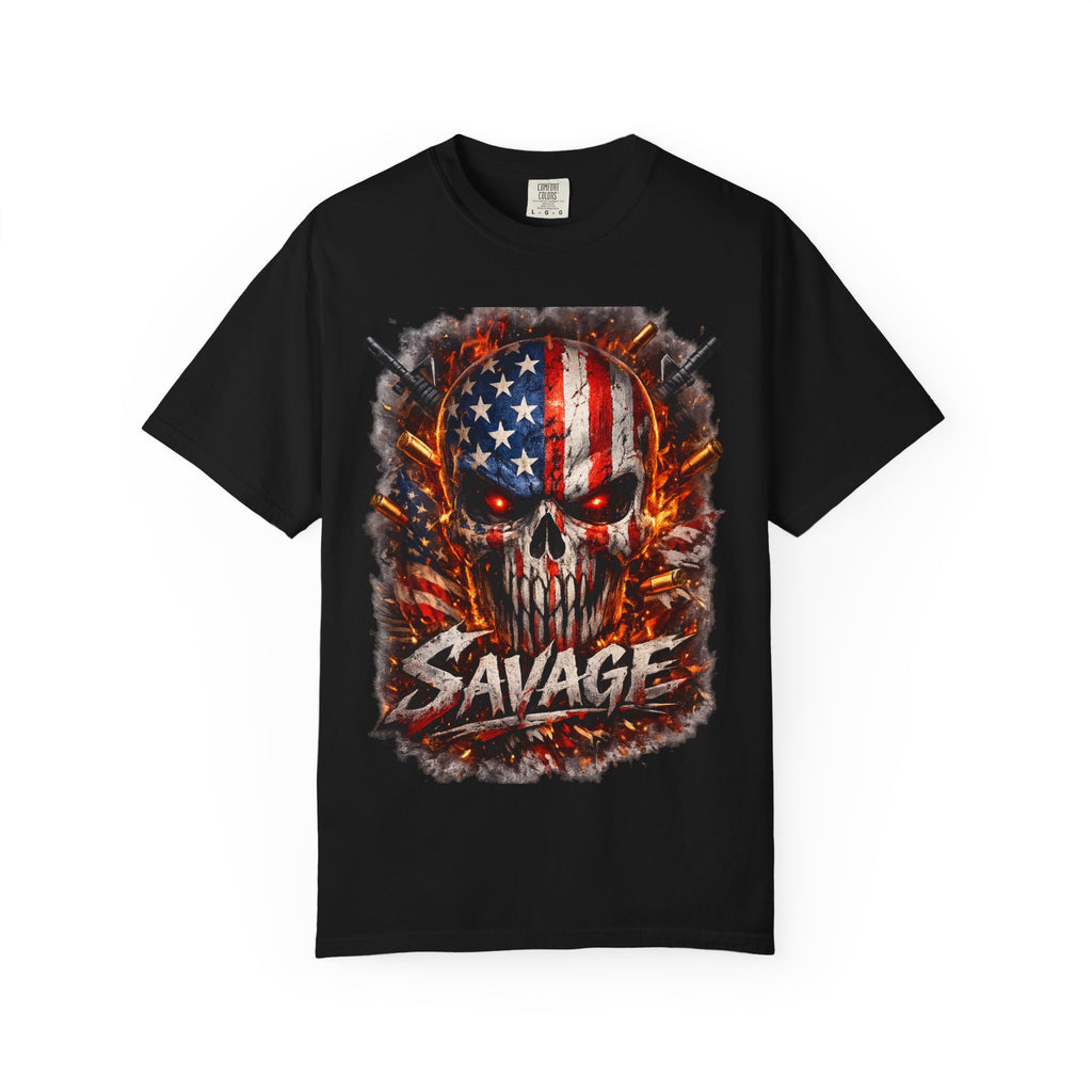 American Flag Skull 'Savage' Graphic T-Shirt