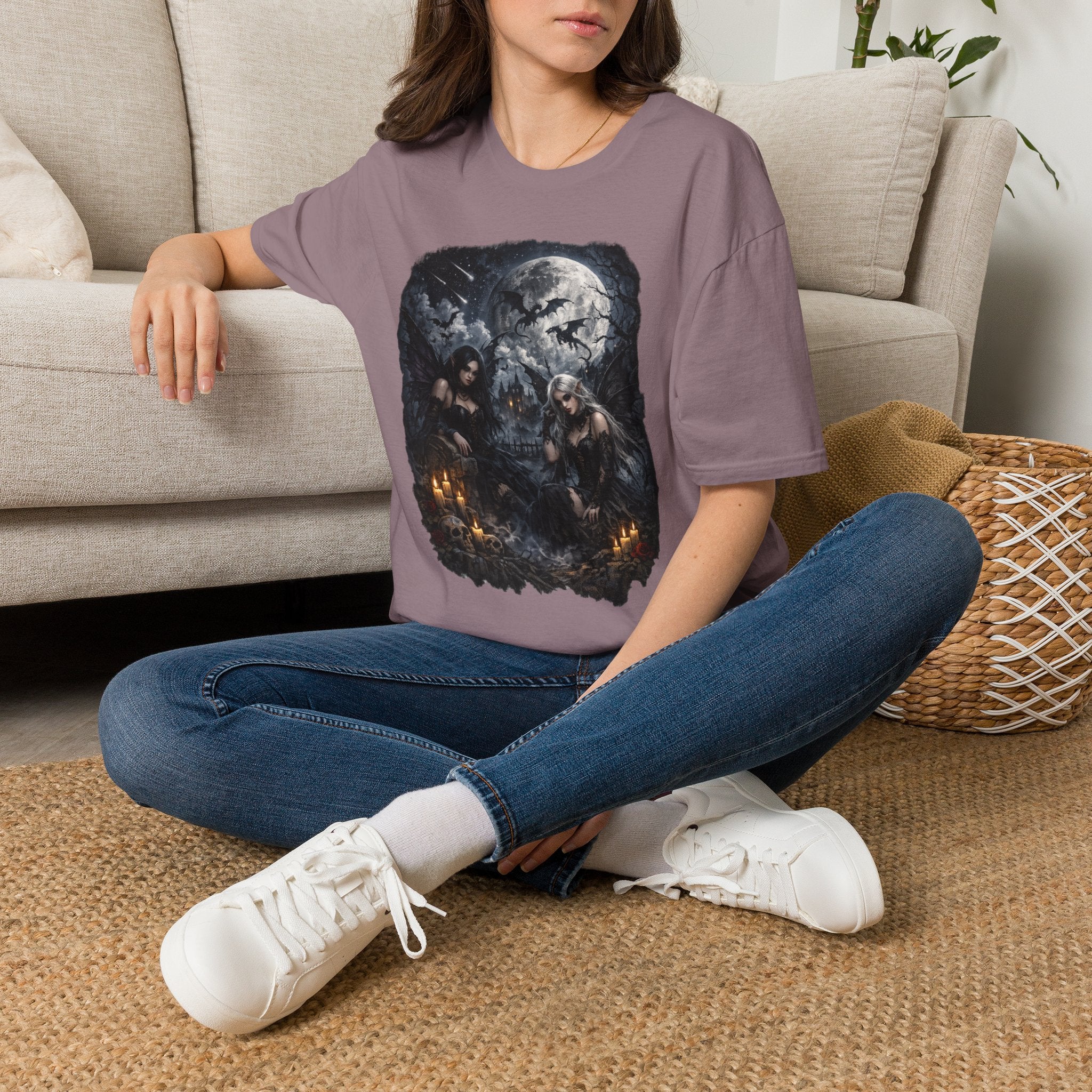Fantasy Moonlit Wolves T-Shirt — Gothic Werewolf Night Scene