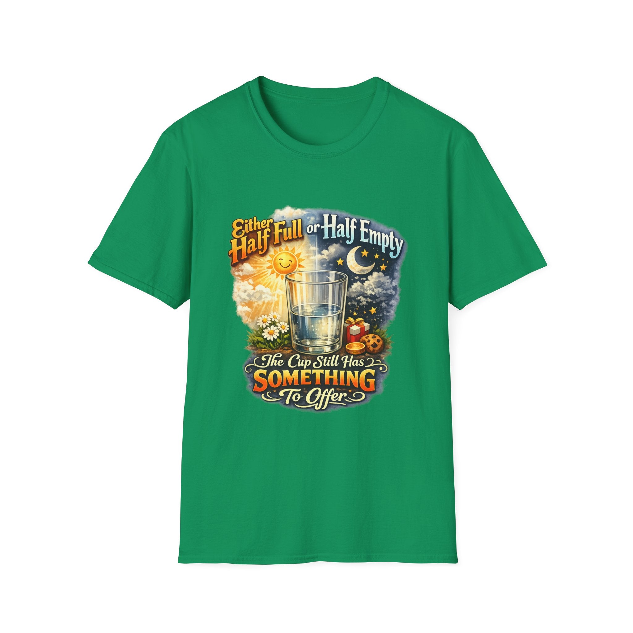 Glass Half Full or Half Empty T-Shirt — Inspirational Day & Night Positive Quote Tee