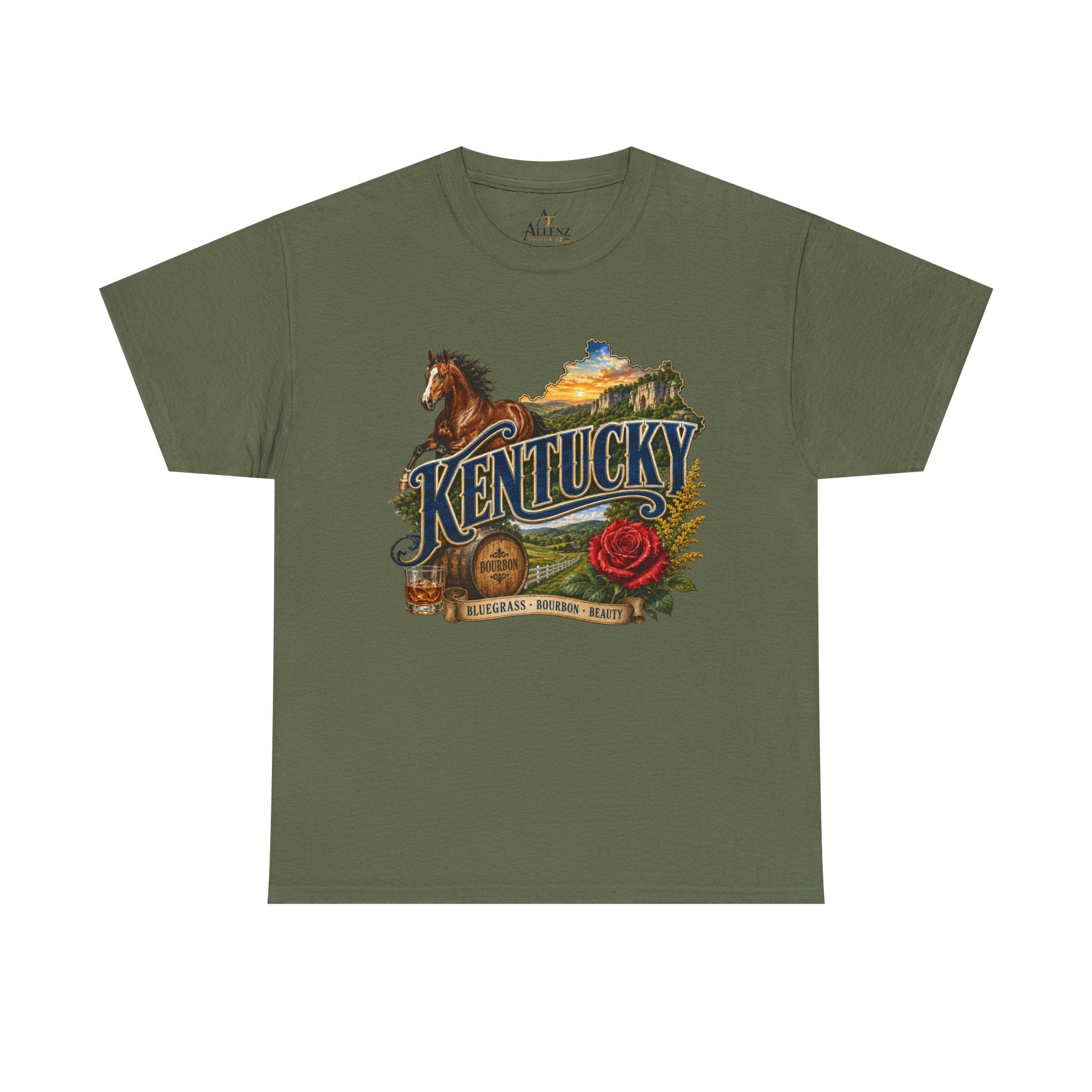 Unisex Heavy Cotton Tee 🐎 Kentucky – Bluegrass, Bourbon and Southern Beauty 🐎
