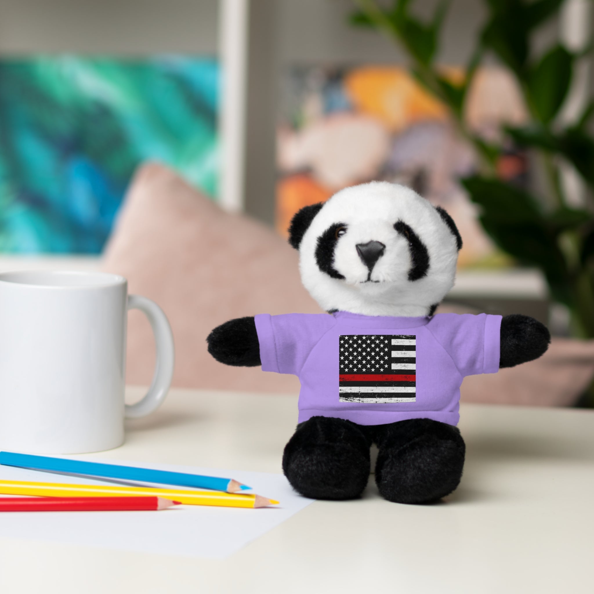 Kids Stuffed Animal with Thin Red line flag Tee