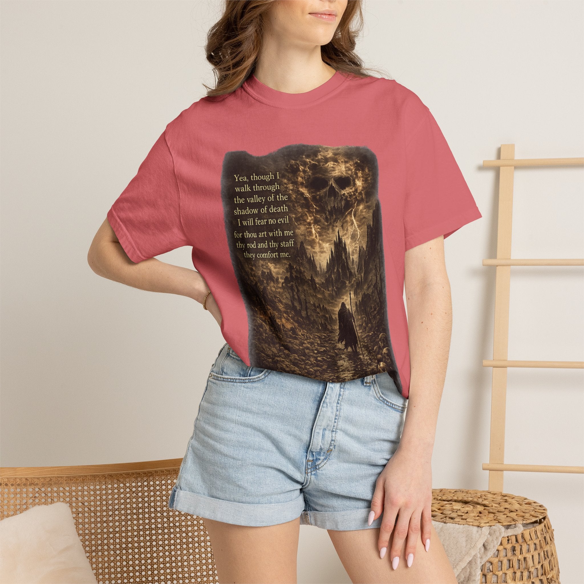 Skull Cavern Gothic T-Shirt — 'You…walk through the valley of the shadow of death' Graphic Tee