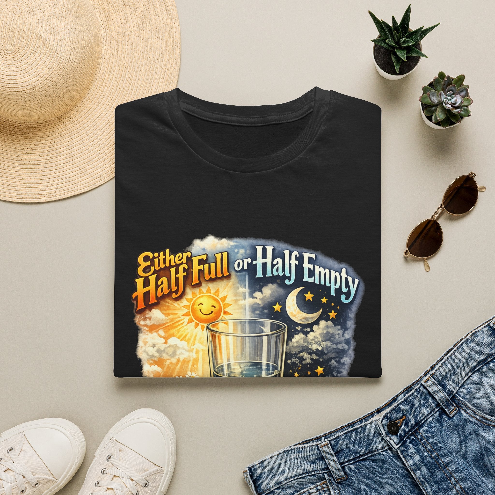 Glass Half Full or Half Empty T-Shirt — Inspirational Day & Night Positive Quote Tee