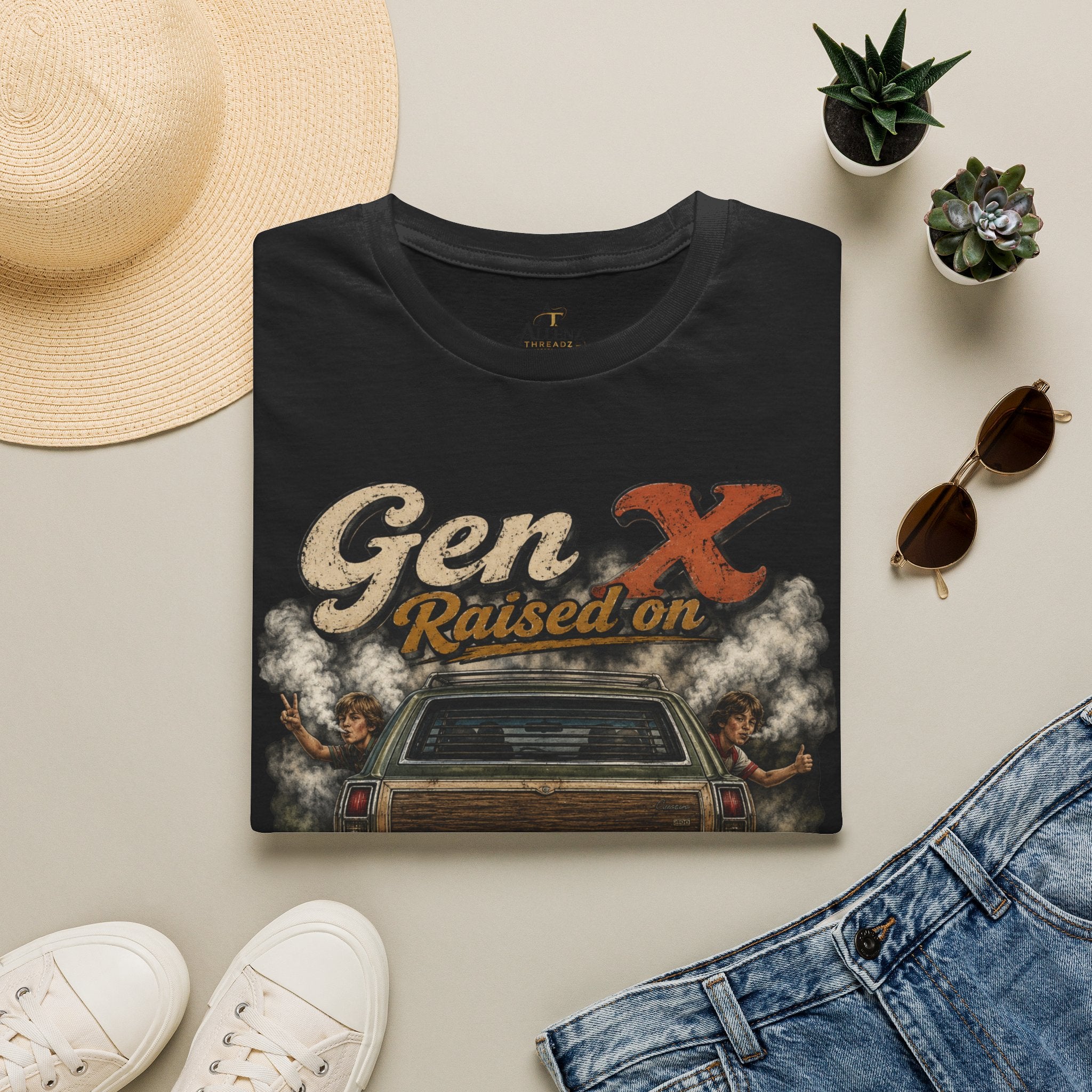 Gen X T-Shirt — "Raised on Secondhand Smoke, Hose Water, Neglect" Retro Car Vintage Tee