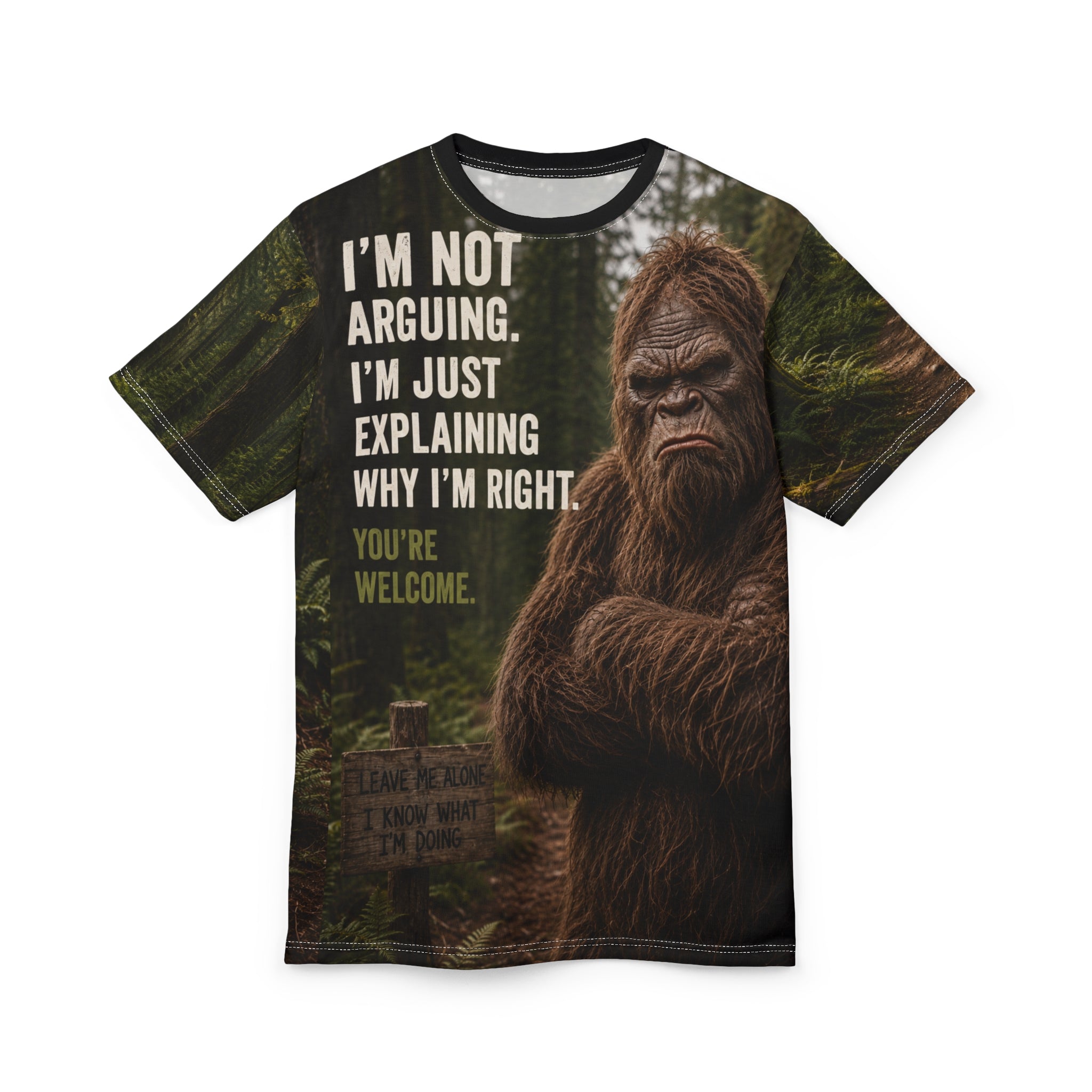 Unisex Cut & Sew Tee (AOP)  Grumpy Sasquatch- I'm Not Arguing