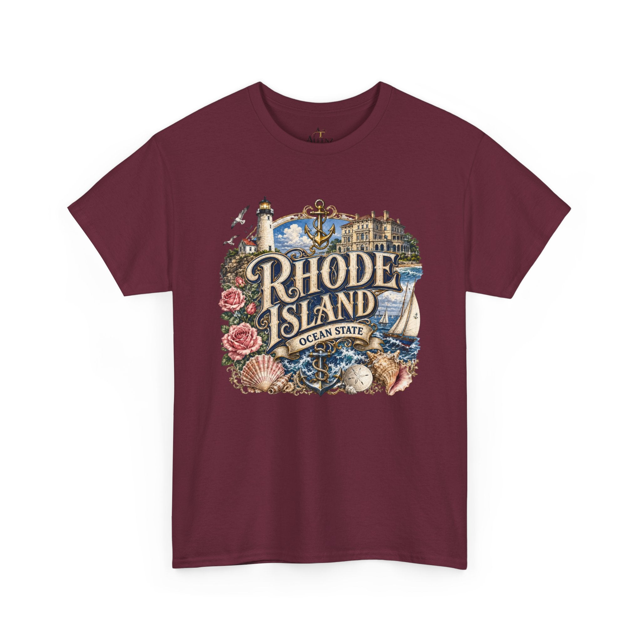 Unisex Heavy Cotton Tee⚓ Rhode Island – Coastal Charm of the Ocean State 🌊🏖️