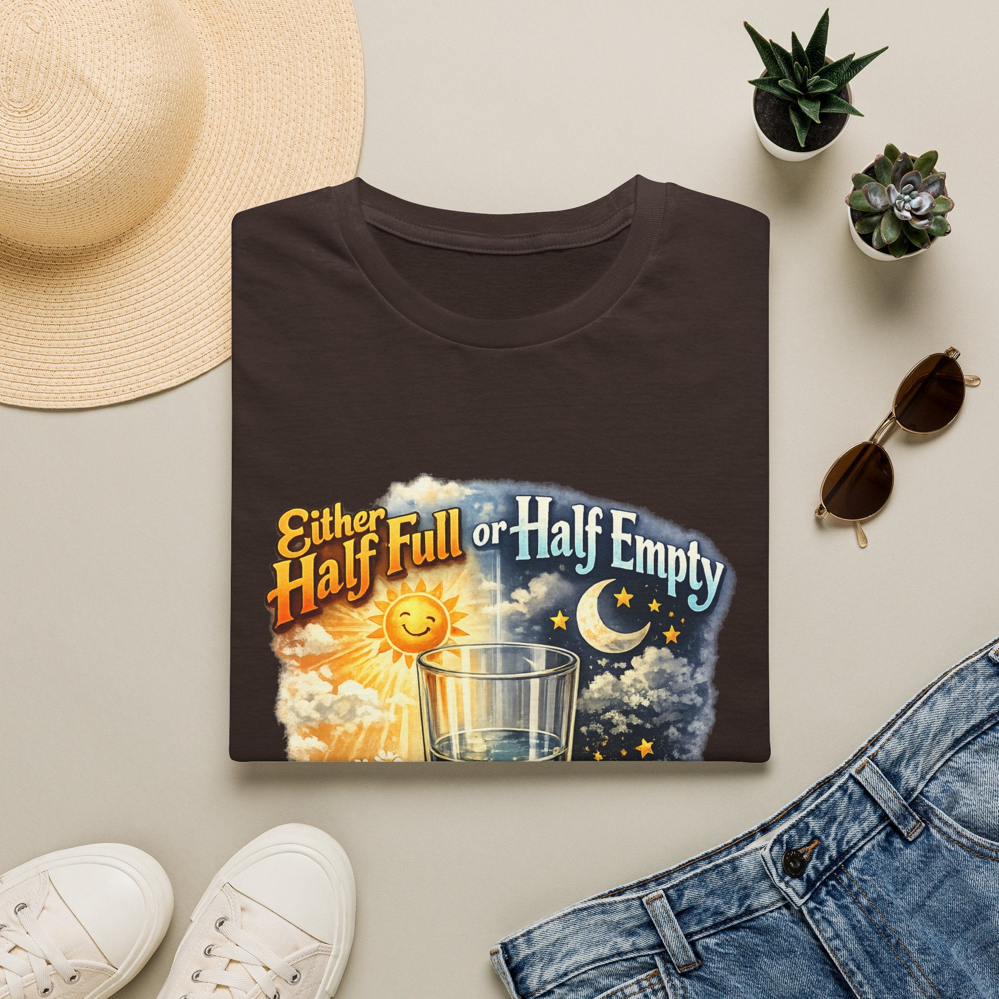 Glass Half Full or Half Empty T-Shirt — Inspirational Day & Night Positive Quote Tee