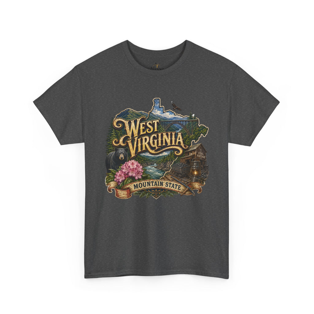 Unisex Heavy Cotton Tee🏔️🖤 West Virginia – Wild and Wonderful Mountain State ⛏️🐻