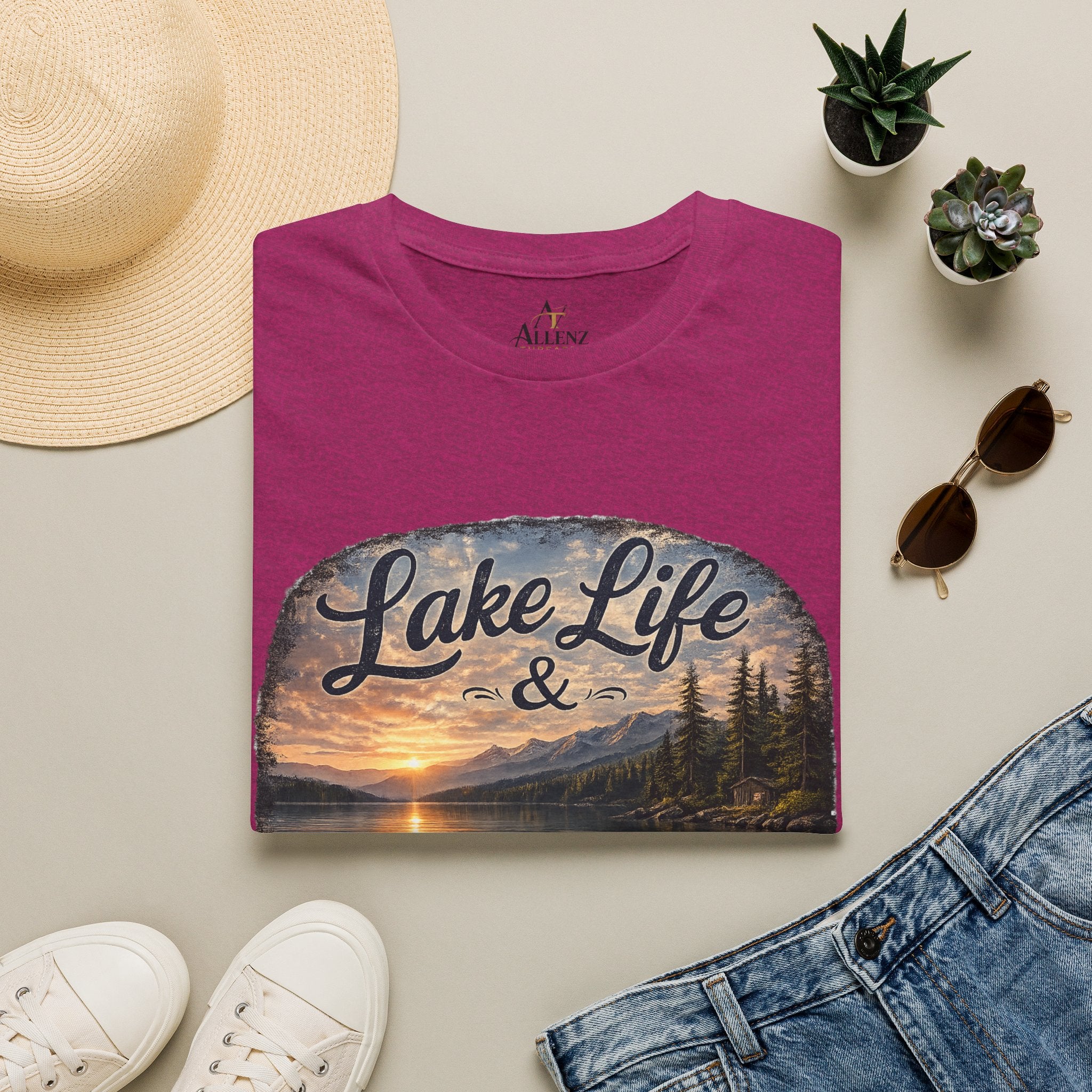 Lake Life T-Shirt — Scenic Sunrise Boat 'Lake Life & Fond Memories'