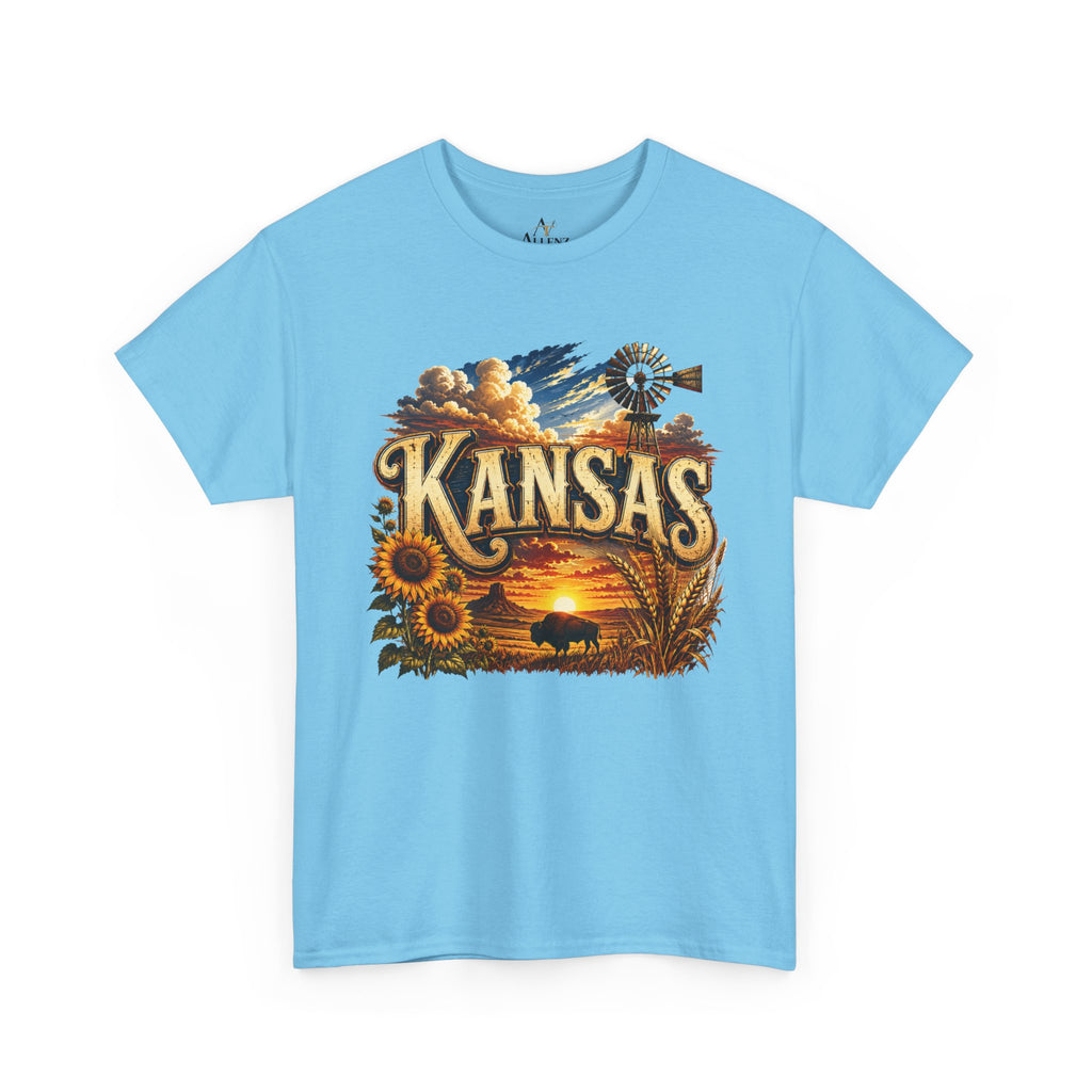 Unisex Heavy Cotton Tee 🌻 Kansas – Wide Open Skies and Heartland Heritage 🌻