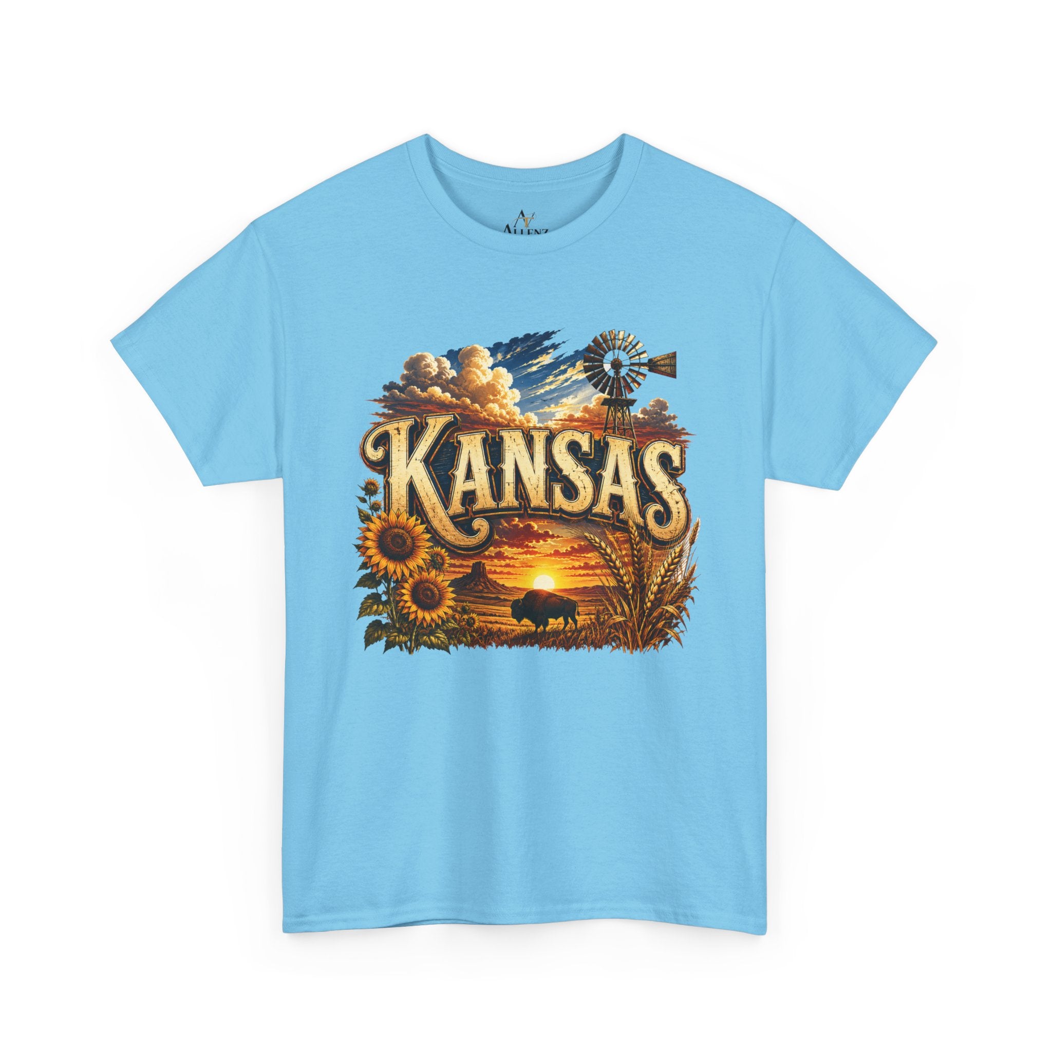 Unisex Heavy Cotton Tee 🌻 Kansas – Wide Open Skies and Heartland Heritage 🌻