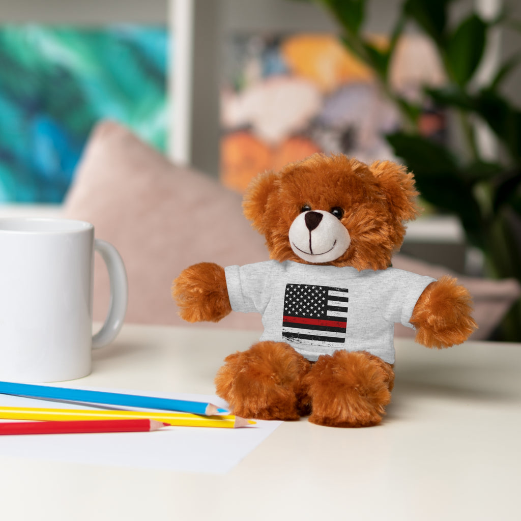 Kids Stuffed Animal with Thin Red line flag Tee