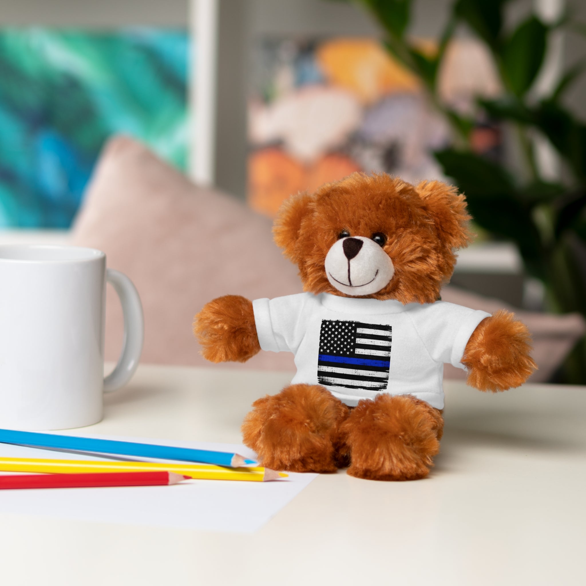 Kids Stuffed Animal with Thin Blue line flag Tee