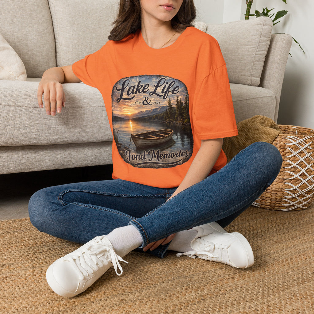 Lake Life T-Shirt — Scenic Sunrise Boat 'Lake Life & Fond Memories'