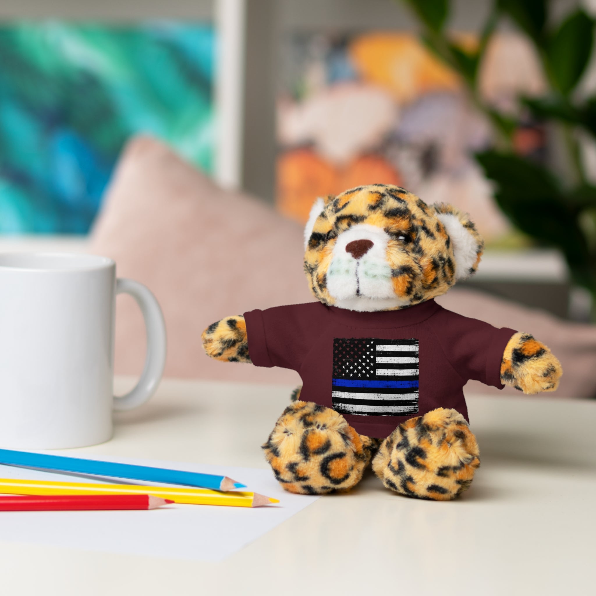 Kids Stuffed Animal with Thin Blue line flag Tee