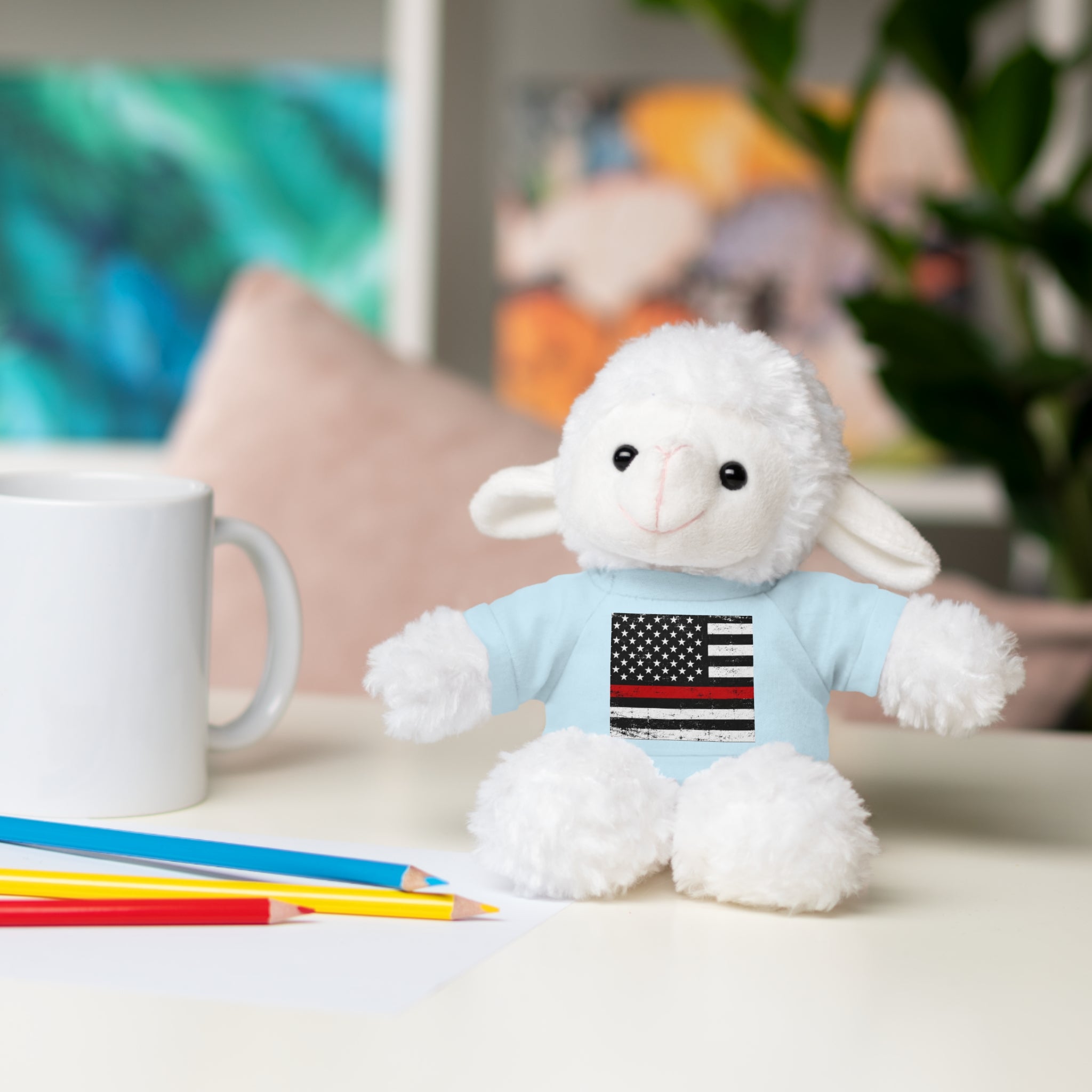 Kids Stuffed Animal with Thin Red line flag Tee