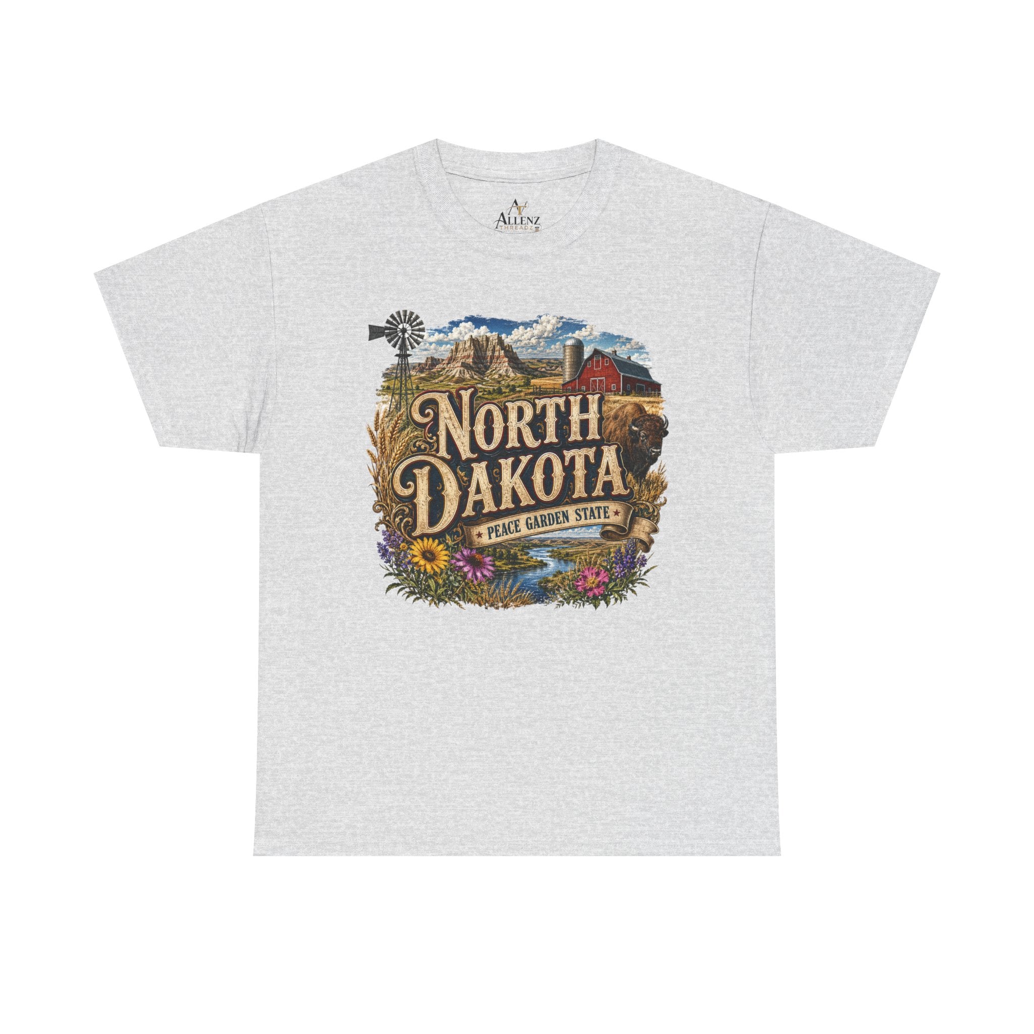 Unisex Heavy Cotton Tee🌾 North Dakota – Wide Open Beauty and Prairie Pride 🦬🌻