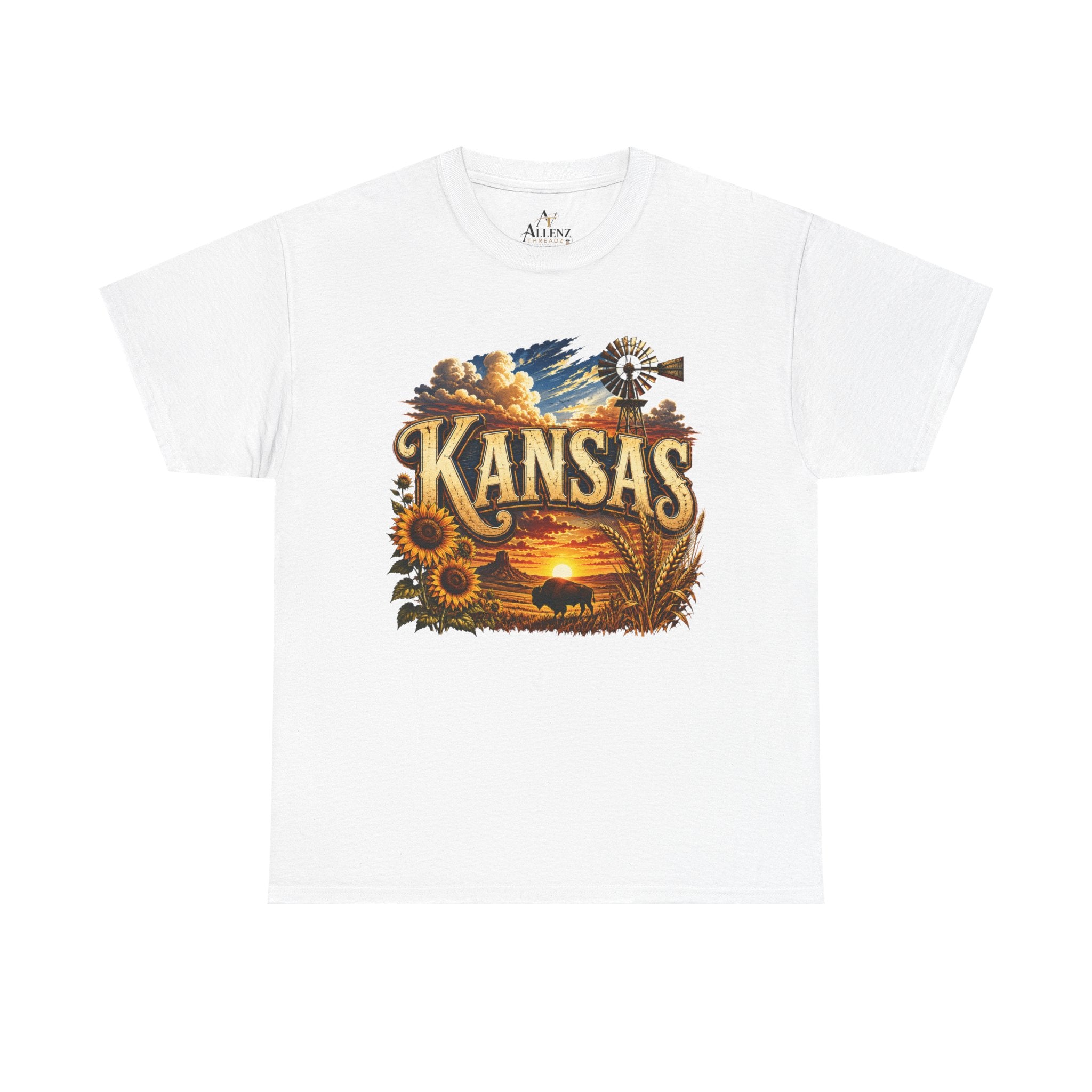 Unisex Heavy Cotton Tee 🌻 Kansas – Wide Open Skies and Heartland Heritage 🌻