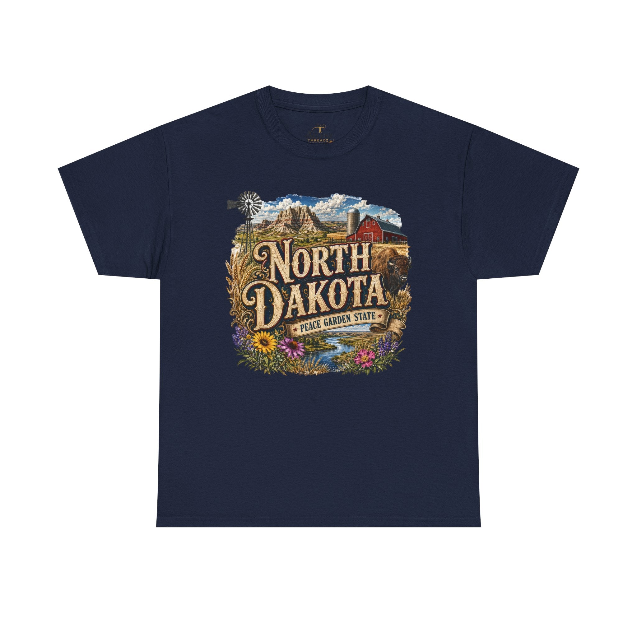 Unisex Heavy Cotton Tee🌾 North Dakota – Wide Open Beauty and Prairie Pride 🦬🌻