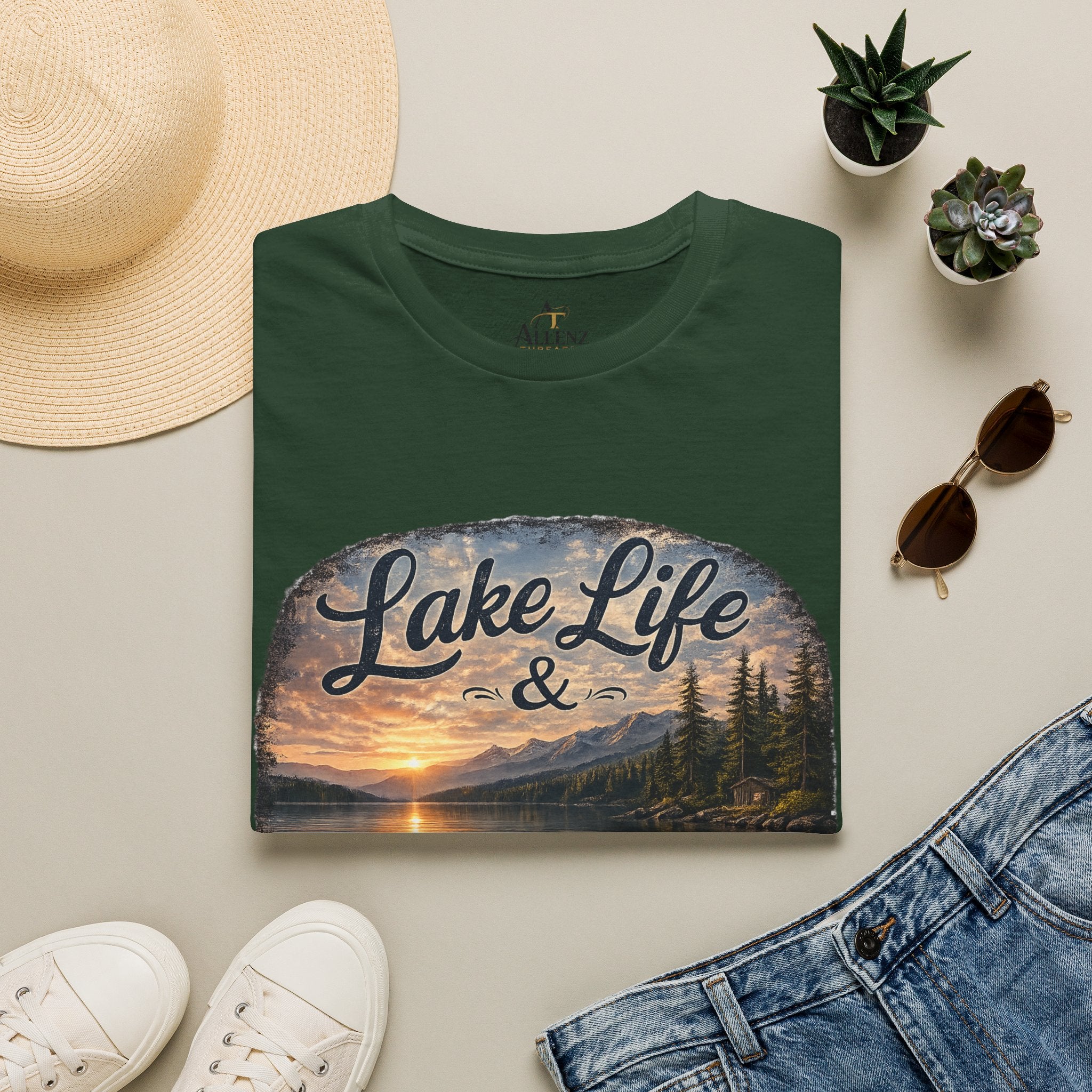 Lake Life T-Shirt — Scenic Sunrise Boat 'Lake Life & Fond Memories'
