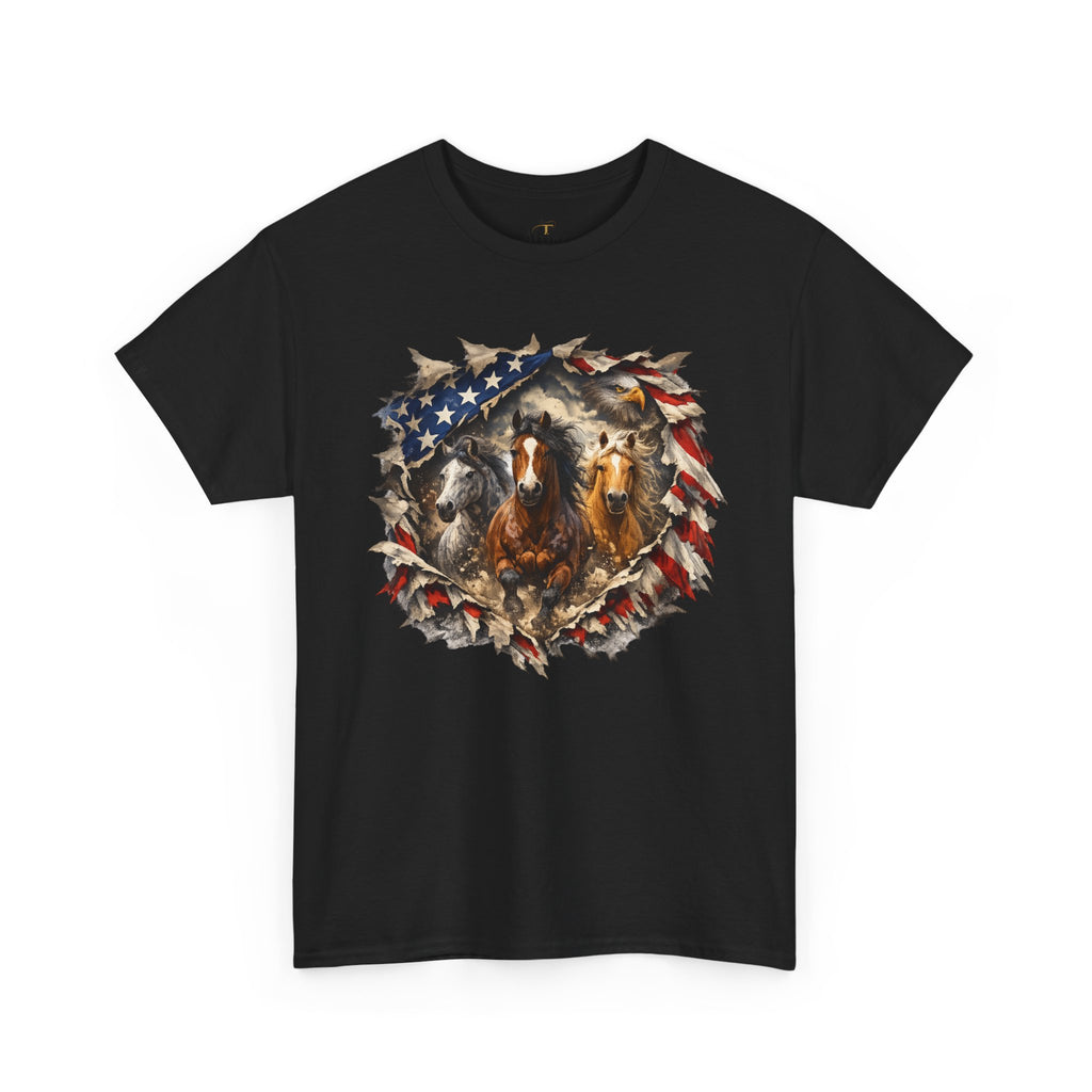 Unisex Heavy Cotton Tee American flag with horses