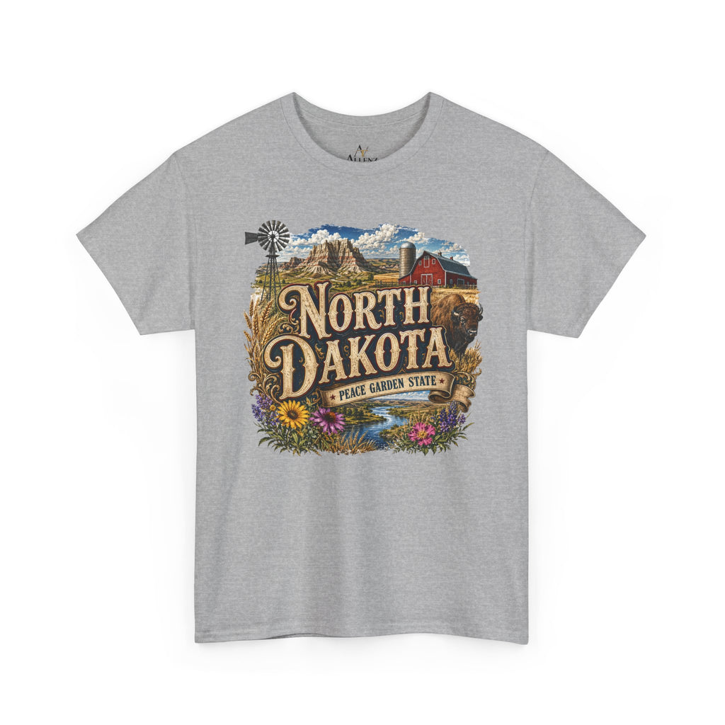 Unisex Heavy Cotton Tee🌾 North Dakota – Wide Open Beauty and Prairie Pride 🦬🌻