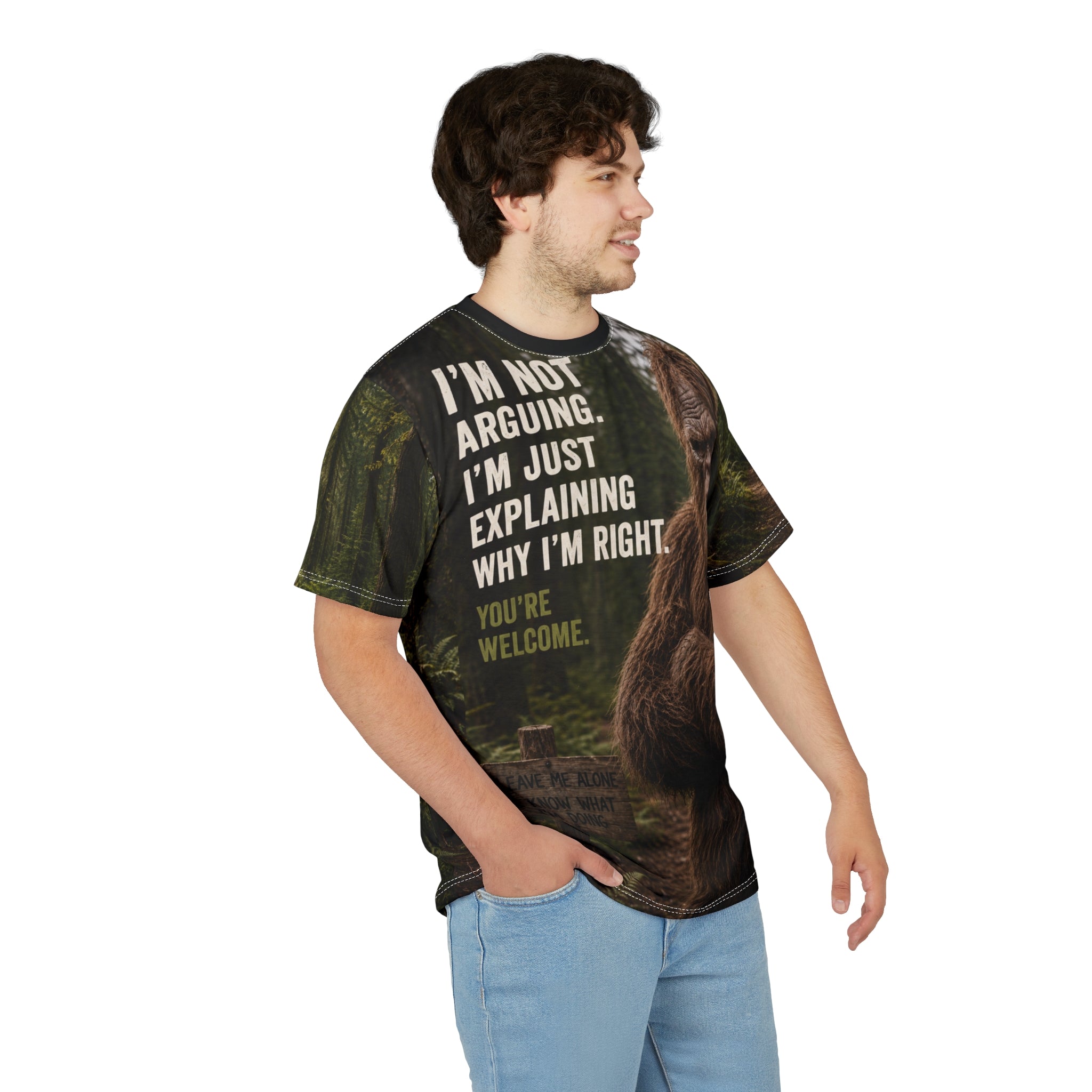 Unisex Cut & Sew Tee (AOP)  Grumpy Sasquatch- I'm Not Arguing