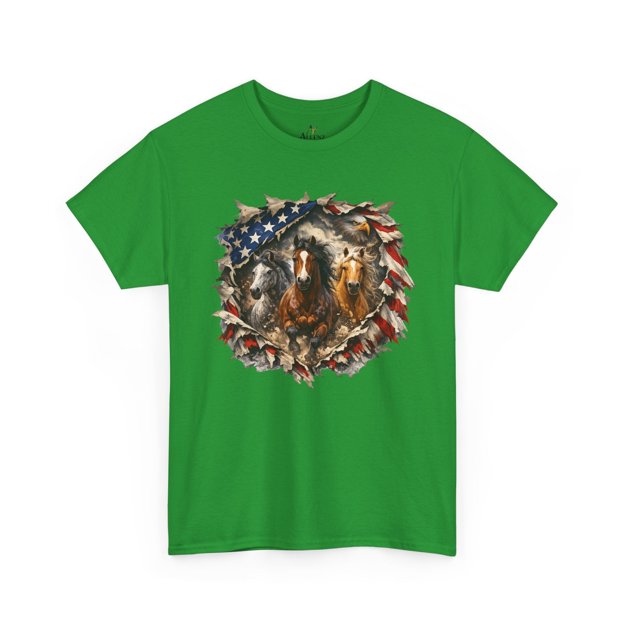 Unisex Heavy Cotton Tee American flag with horses
