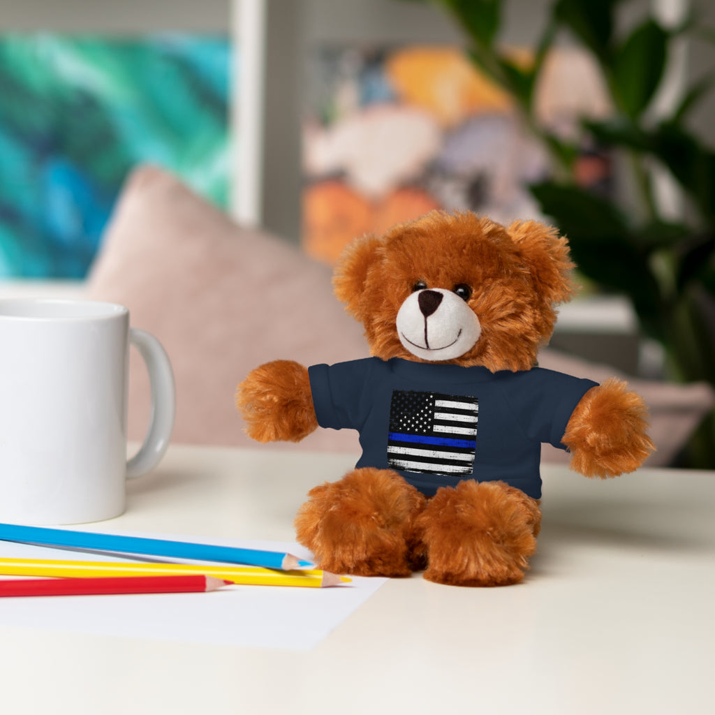 Kids Stuffed Animal with Thin Blue line flag Tee