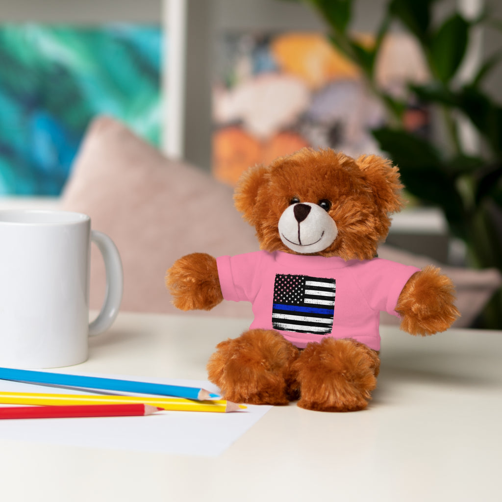 Kids Stuffed Animal with Thin Blue line flag Tee