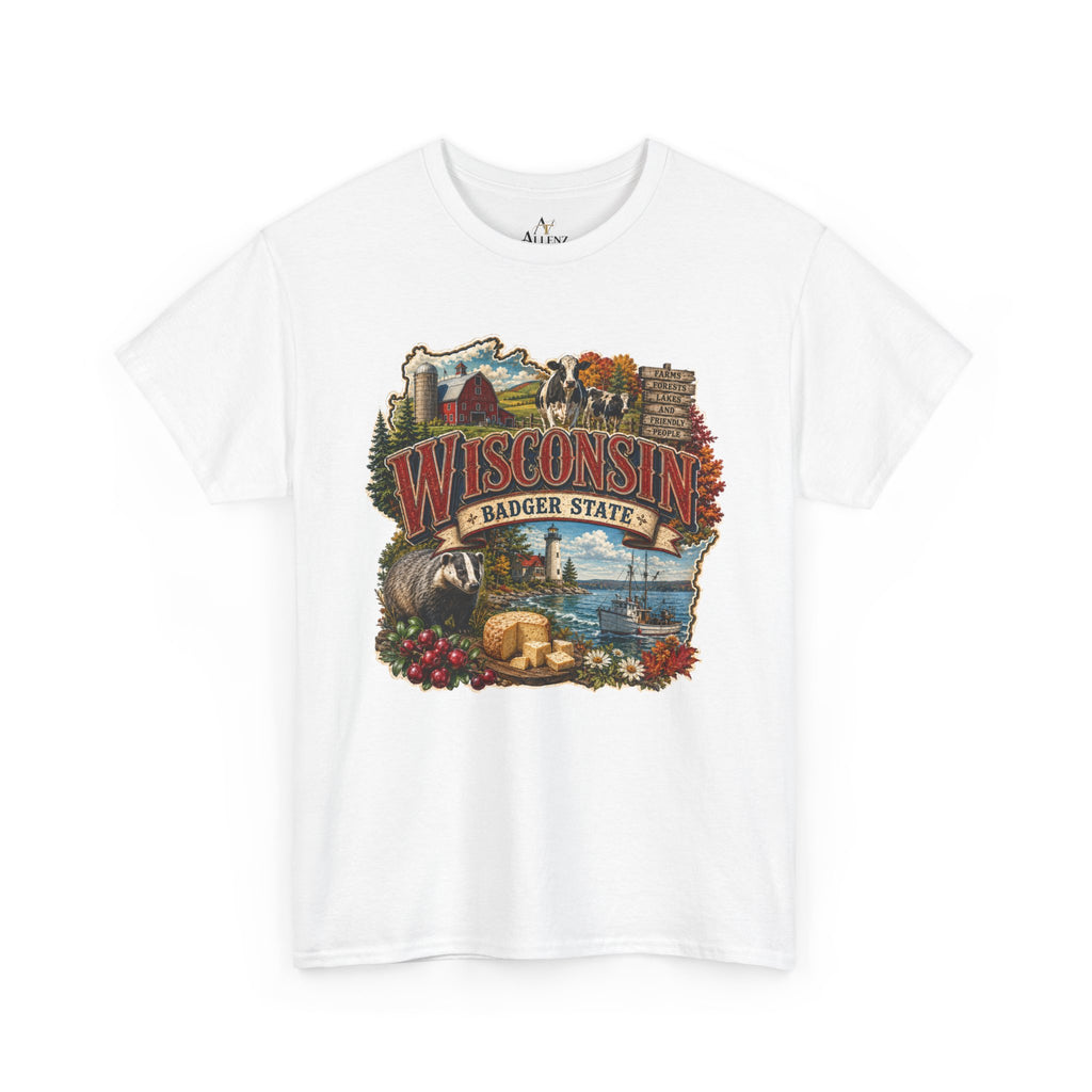 Unisex Heavy Cotton Tee🧀🌲 Wisconsin – Proudly the Badger State 🚤🐄