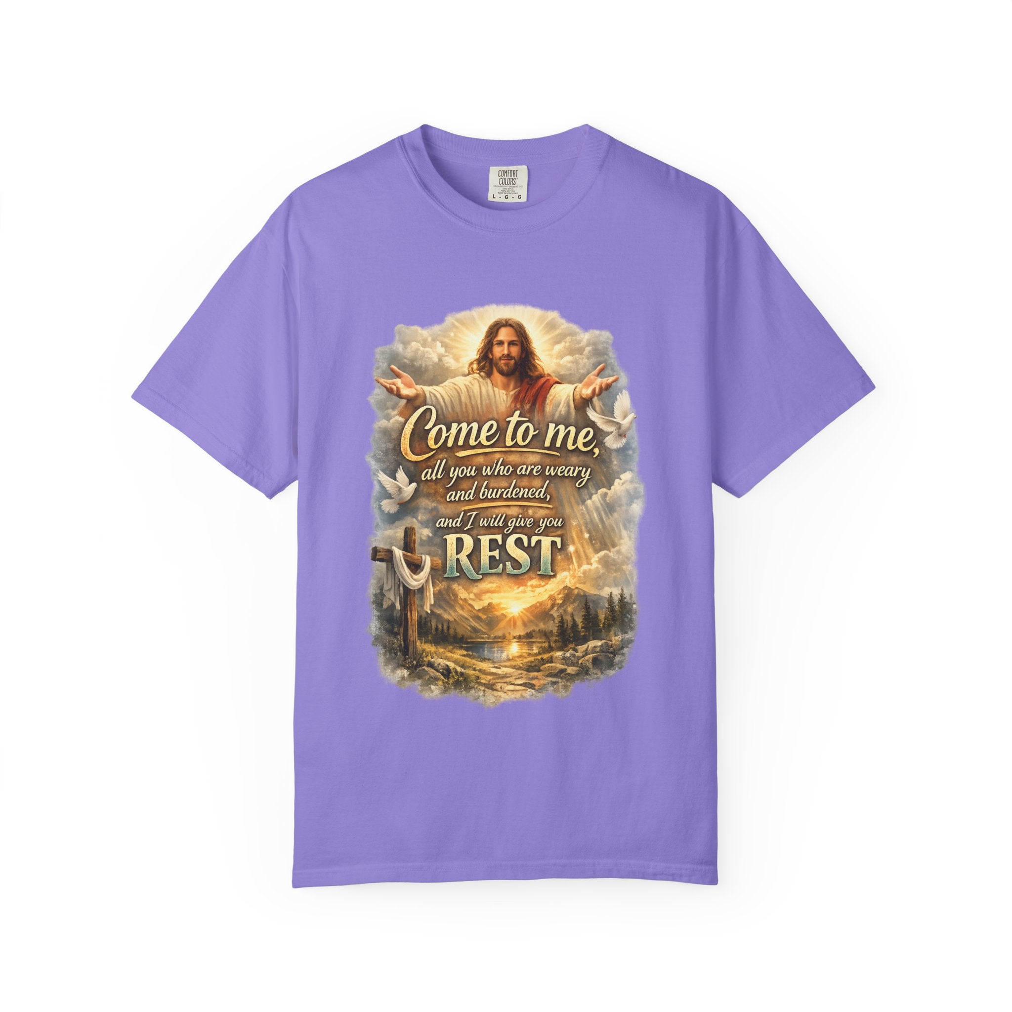 Come to Me Christian T-Shirt — "Come to me... and I will give you REST" Religious Faith Tee
