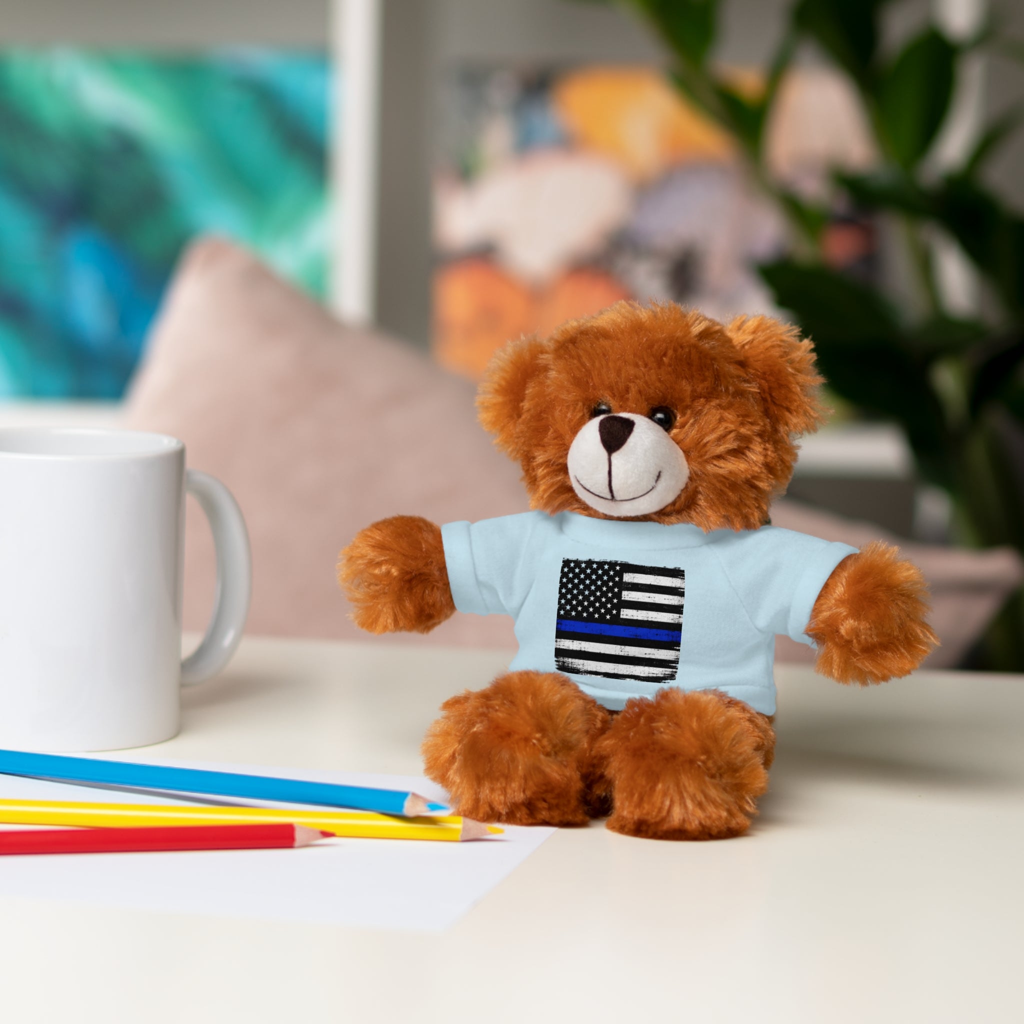 Kids Stuffed Animal with Thin Blue line flag Tee