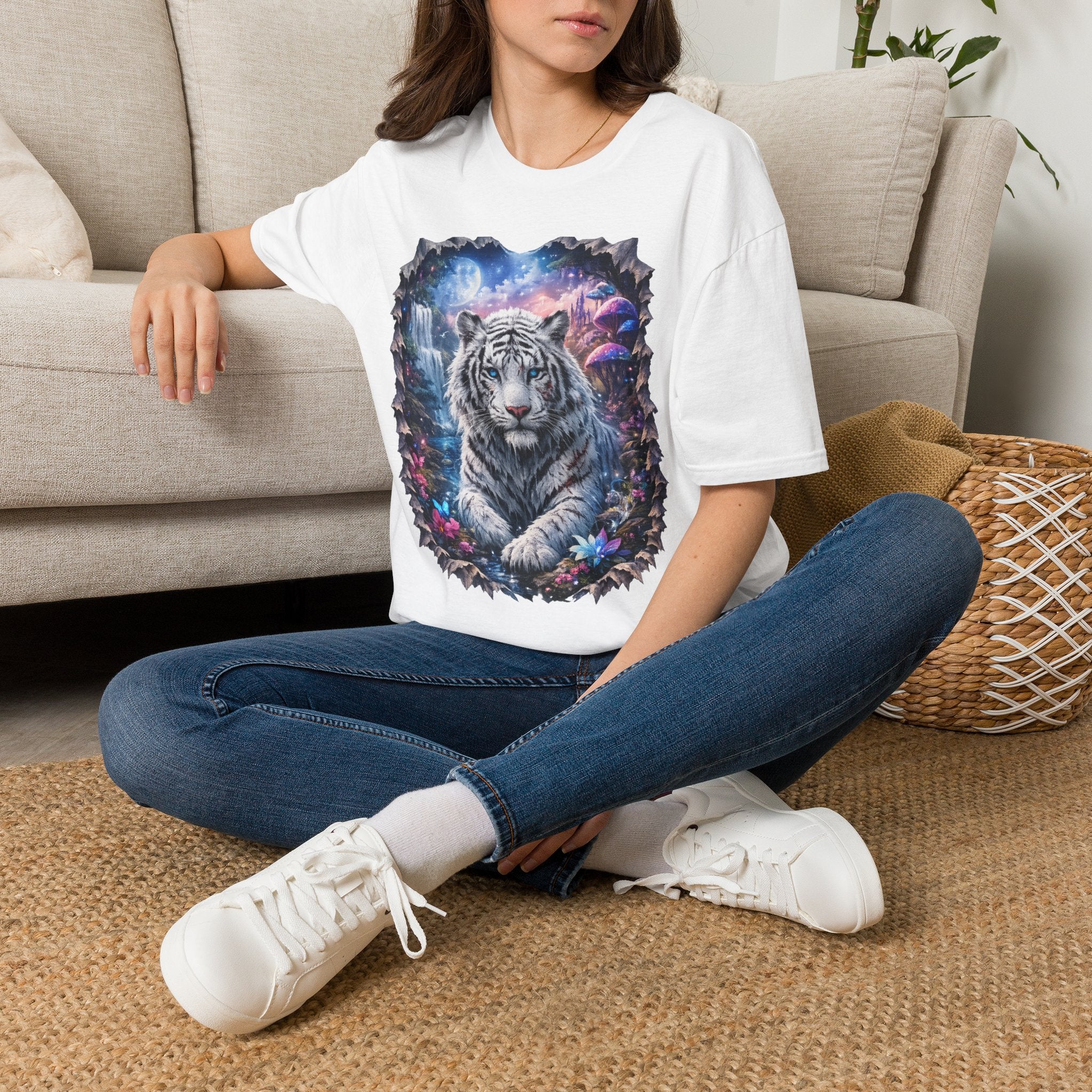 Fantasy white Bengal tiger Unisex Softstyle T-Shirt -