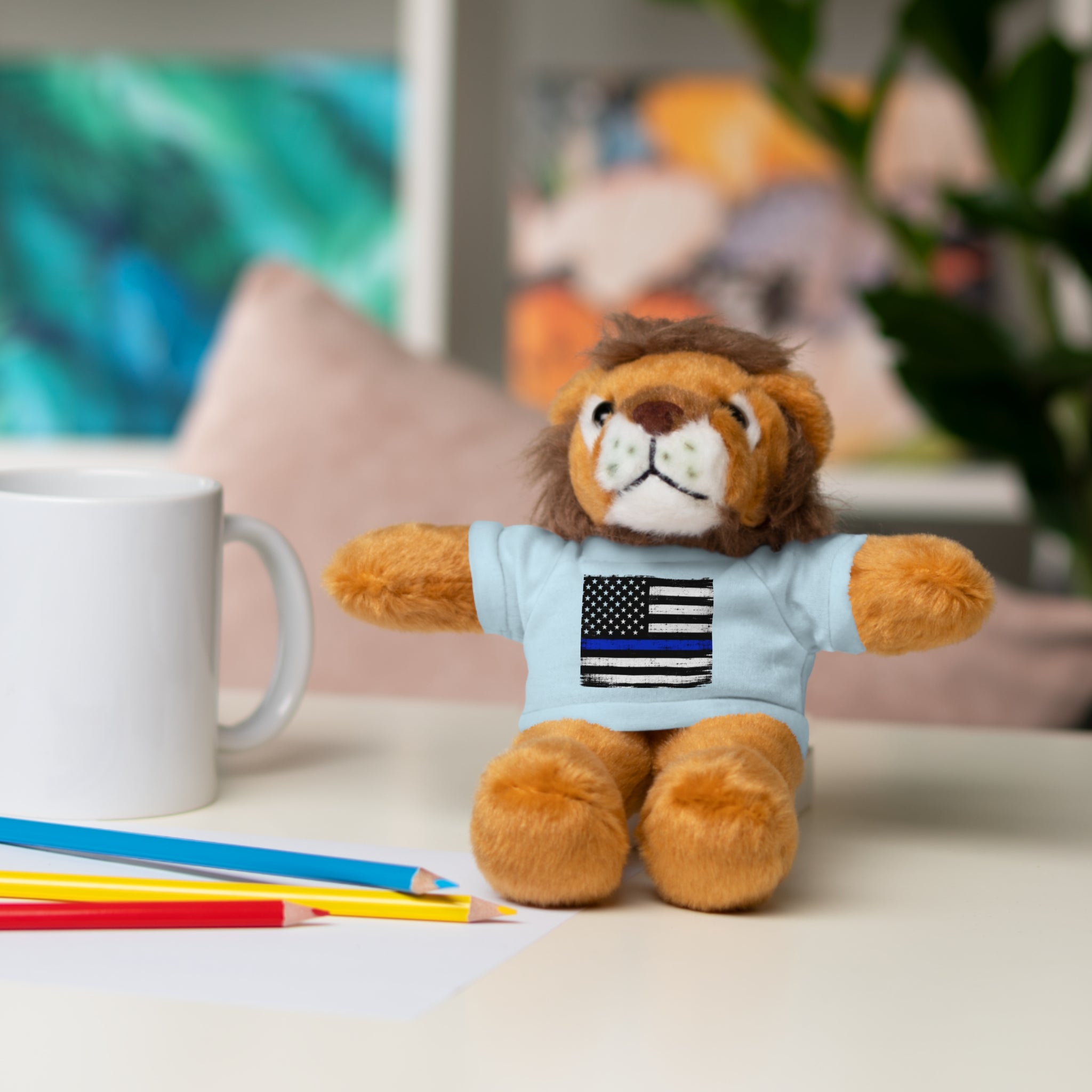 Kids Stuffed Animal with Thin Blue line flag Tee