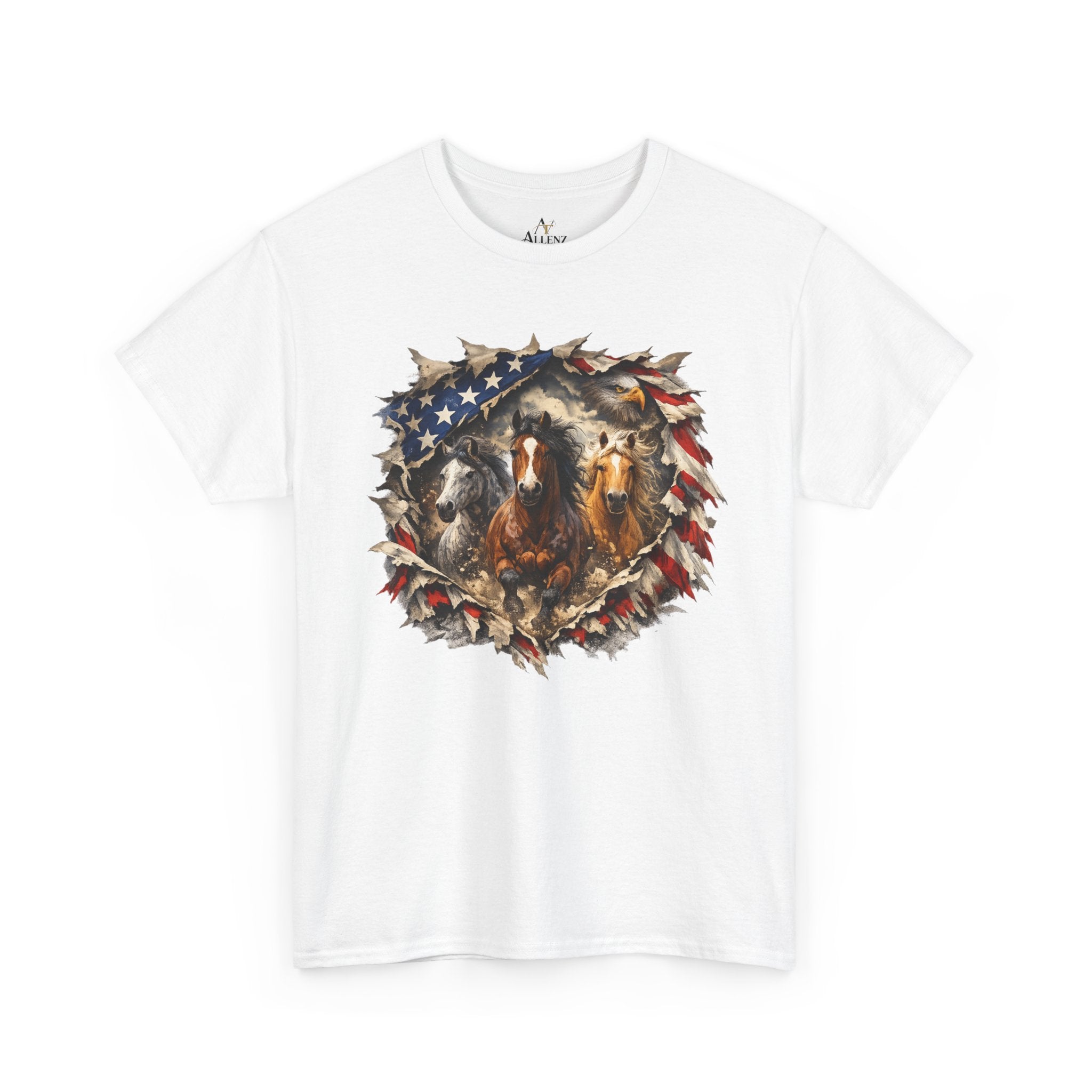Unisex Heavy Cotton Tee American flag with horses