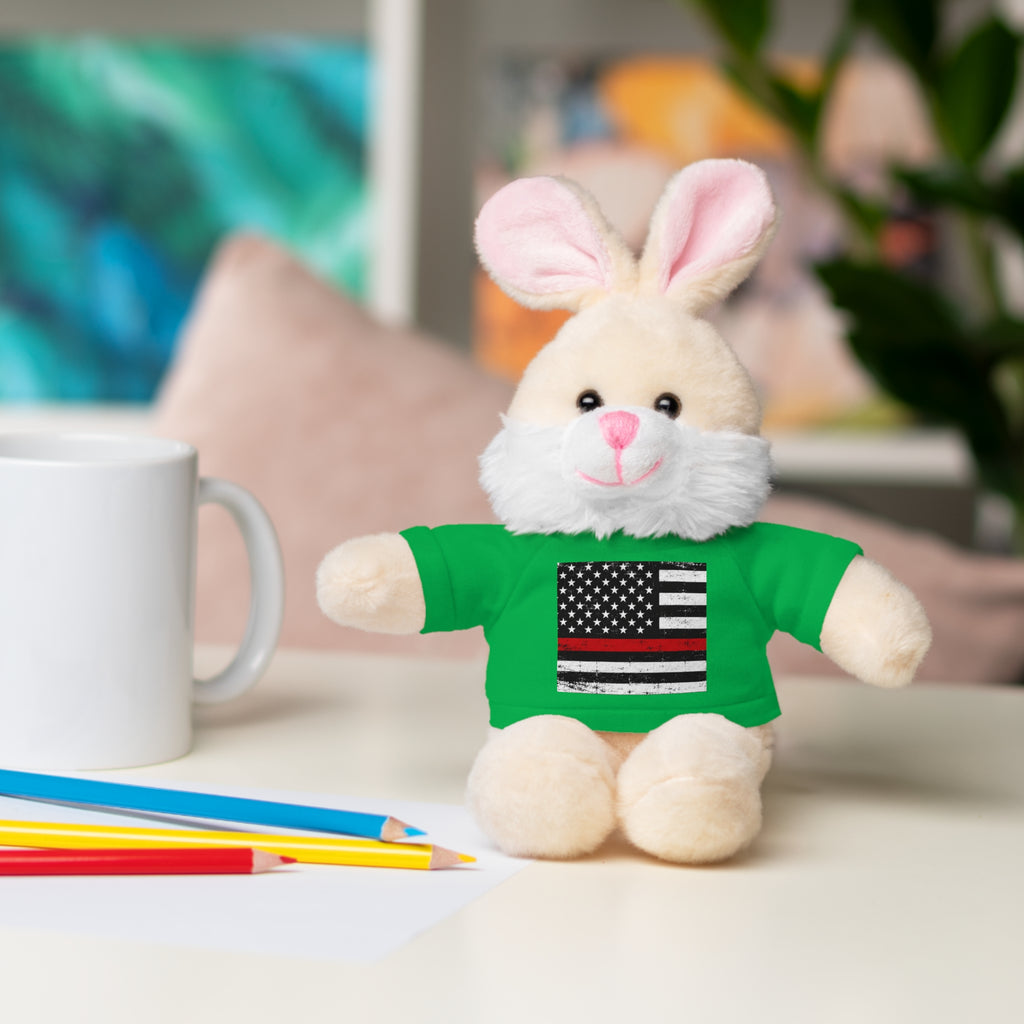 Kids Stuffed Animal with Thin Red line flag Tee