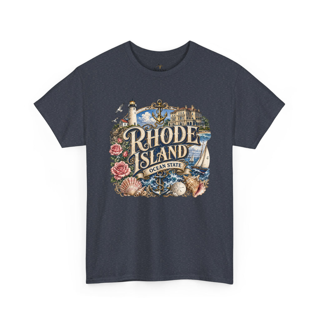 Unisex Heavy Cotton Tee⚓ Rhode Island – Coastal Charm of the Ocean State 🌊🏖️