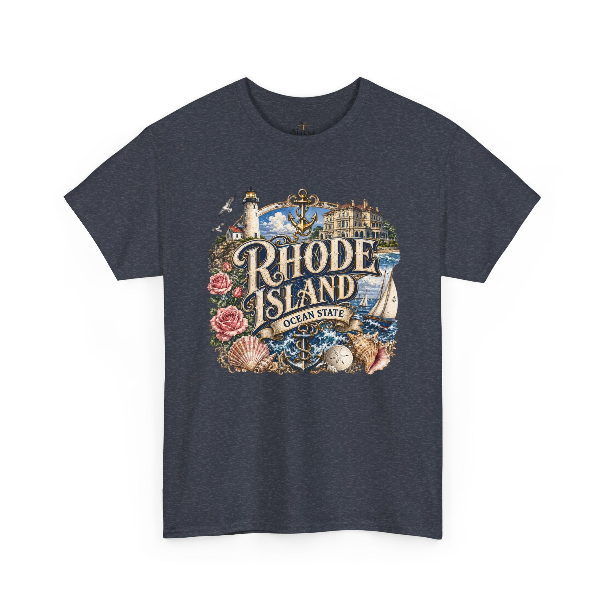 Unisex Heavy Cotton Tee⚓ Rhode Island – Coastal Charm of the Ocean State 🌊🏖️