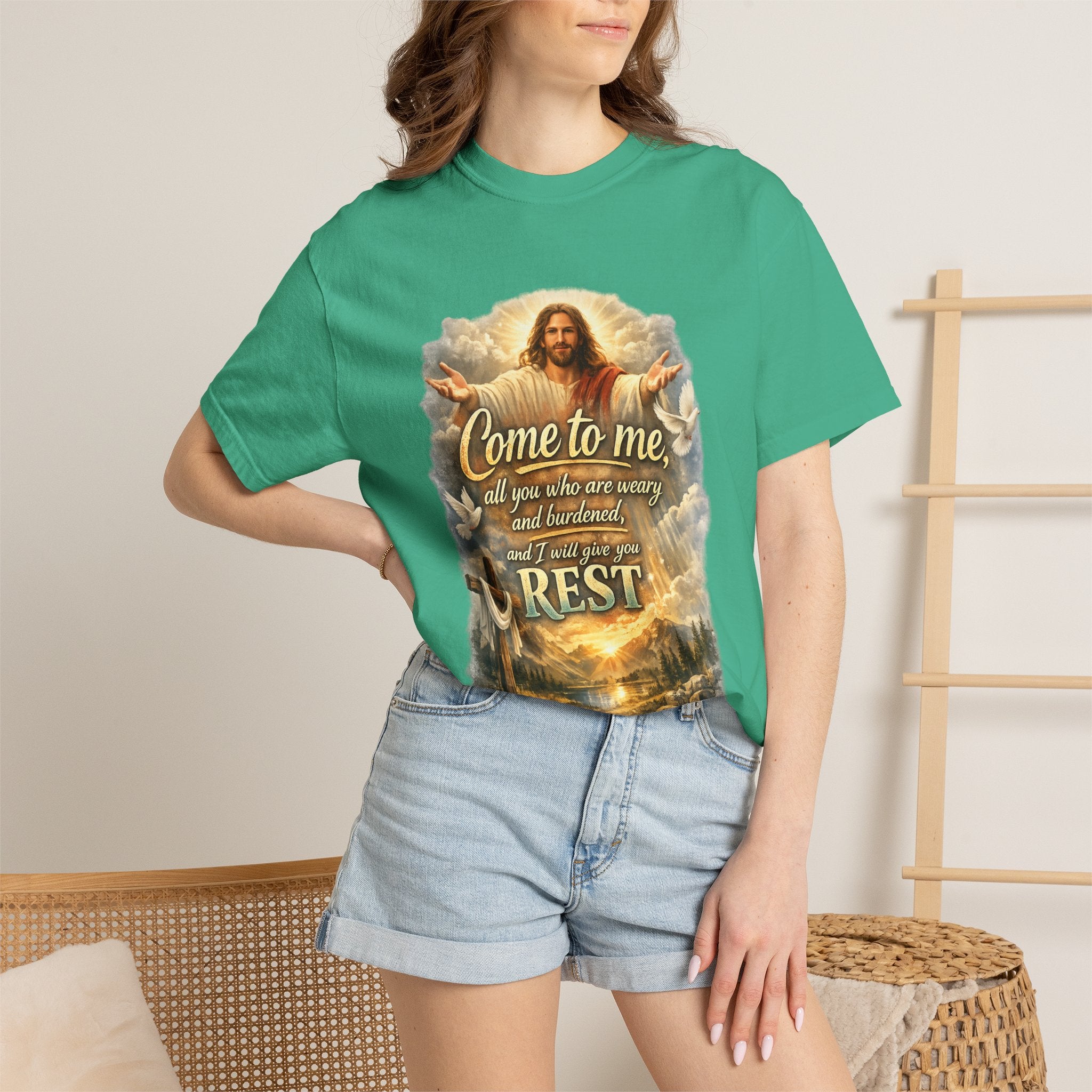 Come to Me Christian T-Shirt — "Come to me... and I will give you REST" Religious Faith Tee