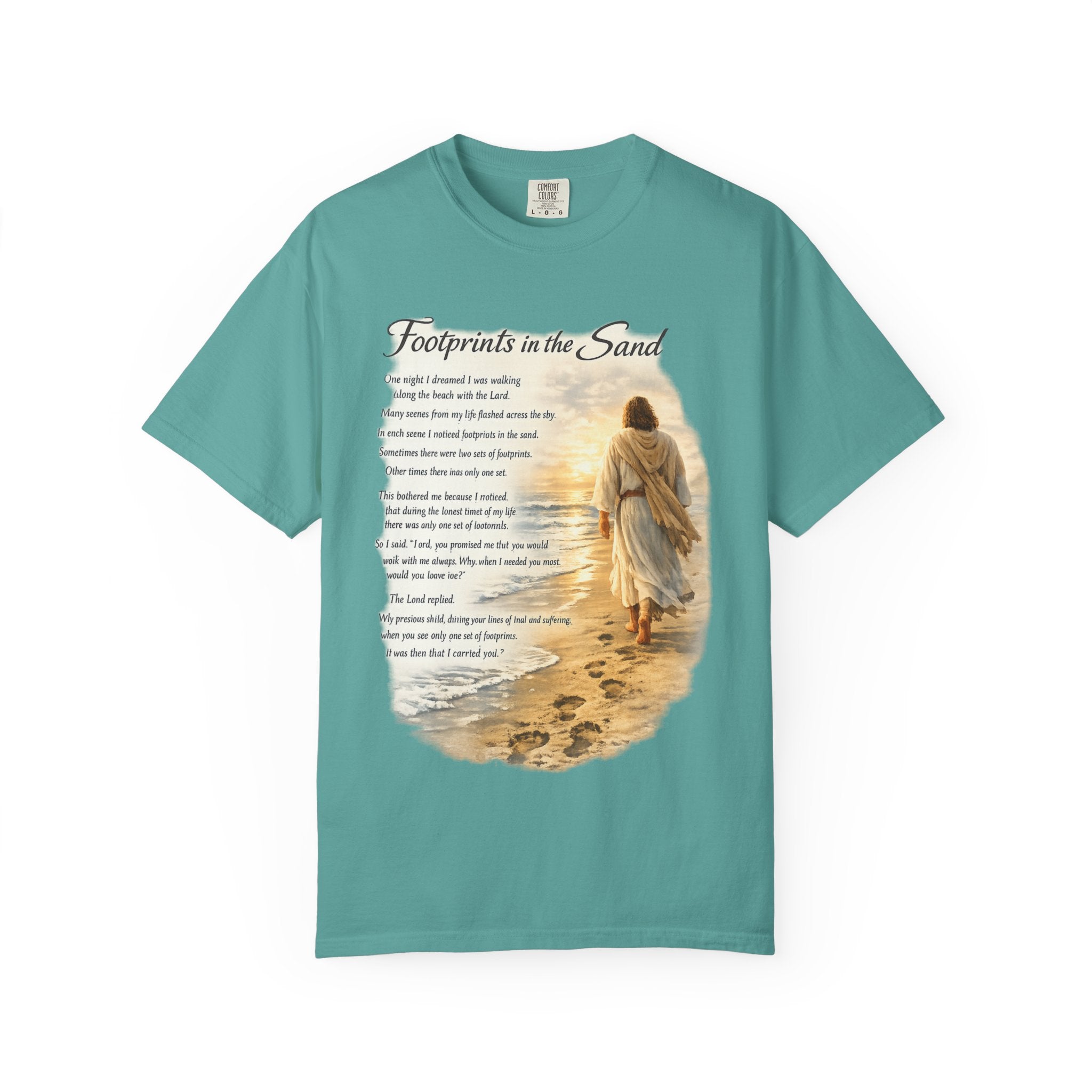 Footprints in the Sand Christian T-Shirt – Inspirational Jesus Poem Tee