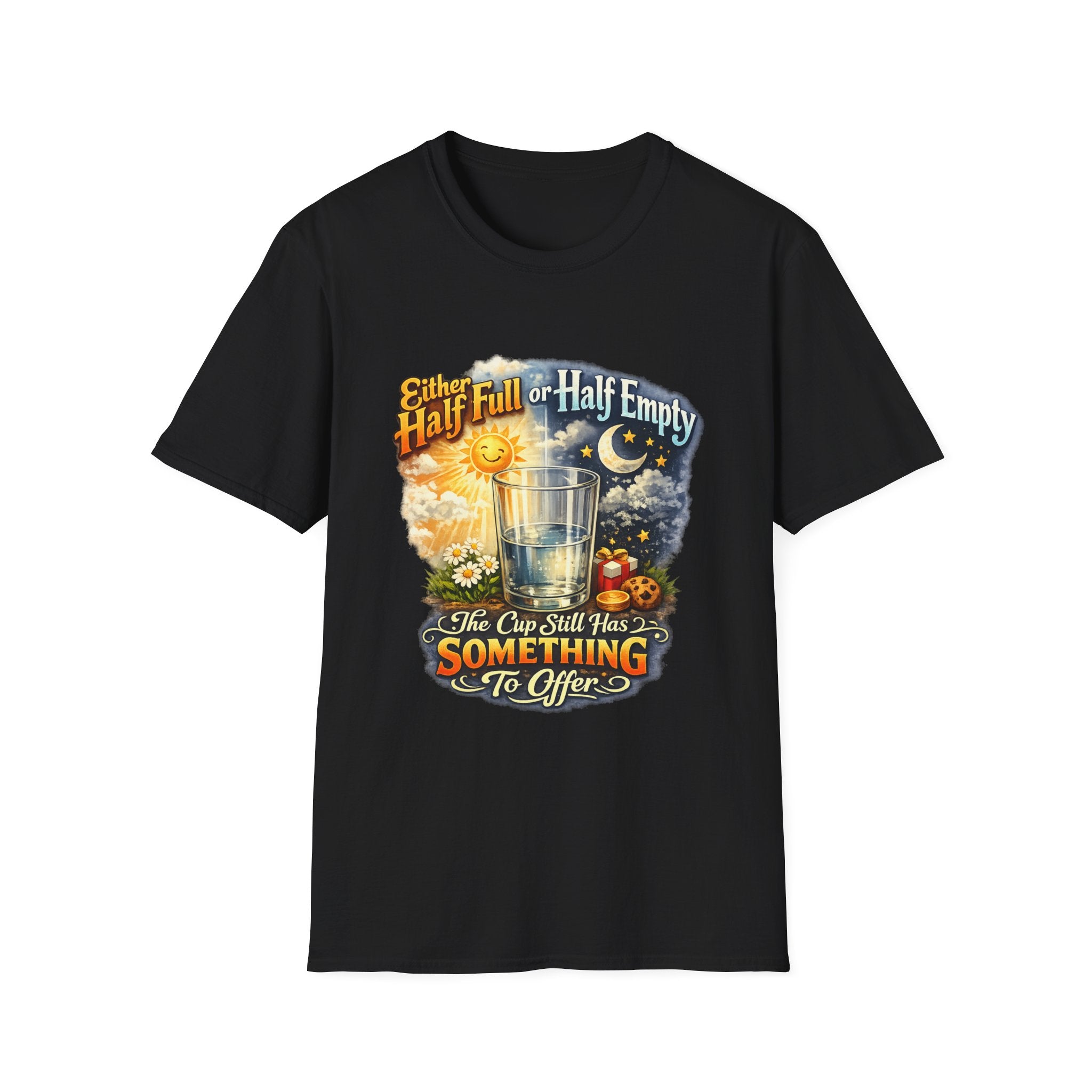 Glass Half Full or Half Empty T-Shirt — Inspirational Day & Night Positive Quote Tee