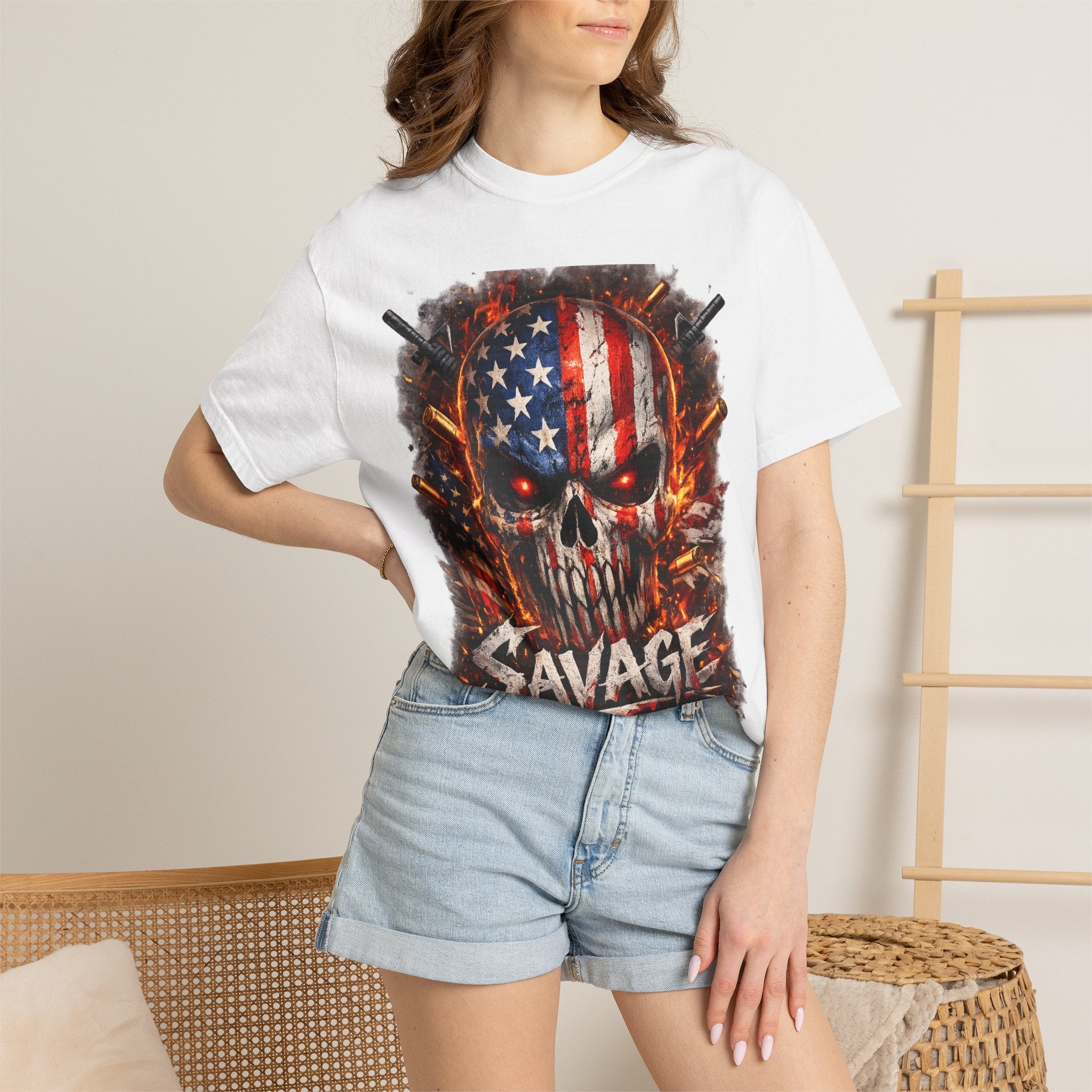 American Flag Skull 'Savage' Graphic T-Shirt
