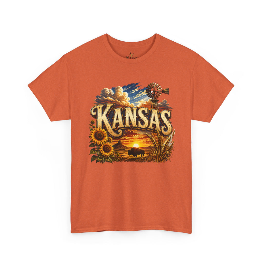 Unisex Heavy Cotton Tee 🌻 Kansas – Wide Open Skies and Heartland Heritage 🌻